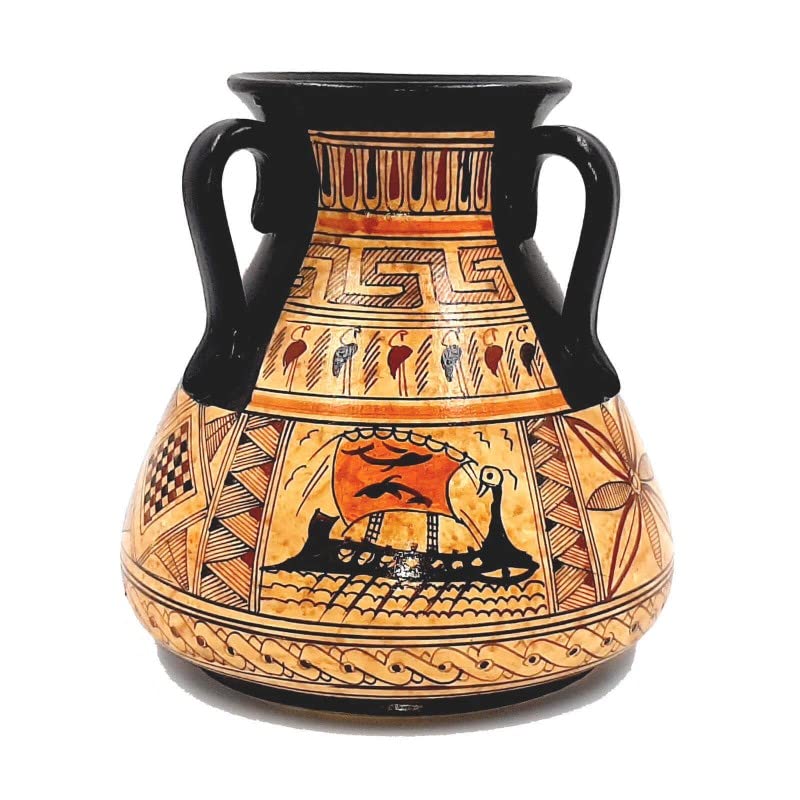 Ancient Greek Pottery Vase 15cm - Handmade Geometric Art Ceramic Vase - Perfect for Home Decor, Wedding Centerpiece & Greek Mythology Lovers Gift