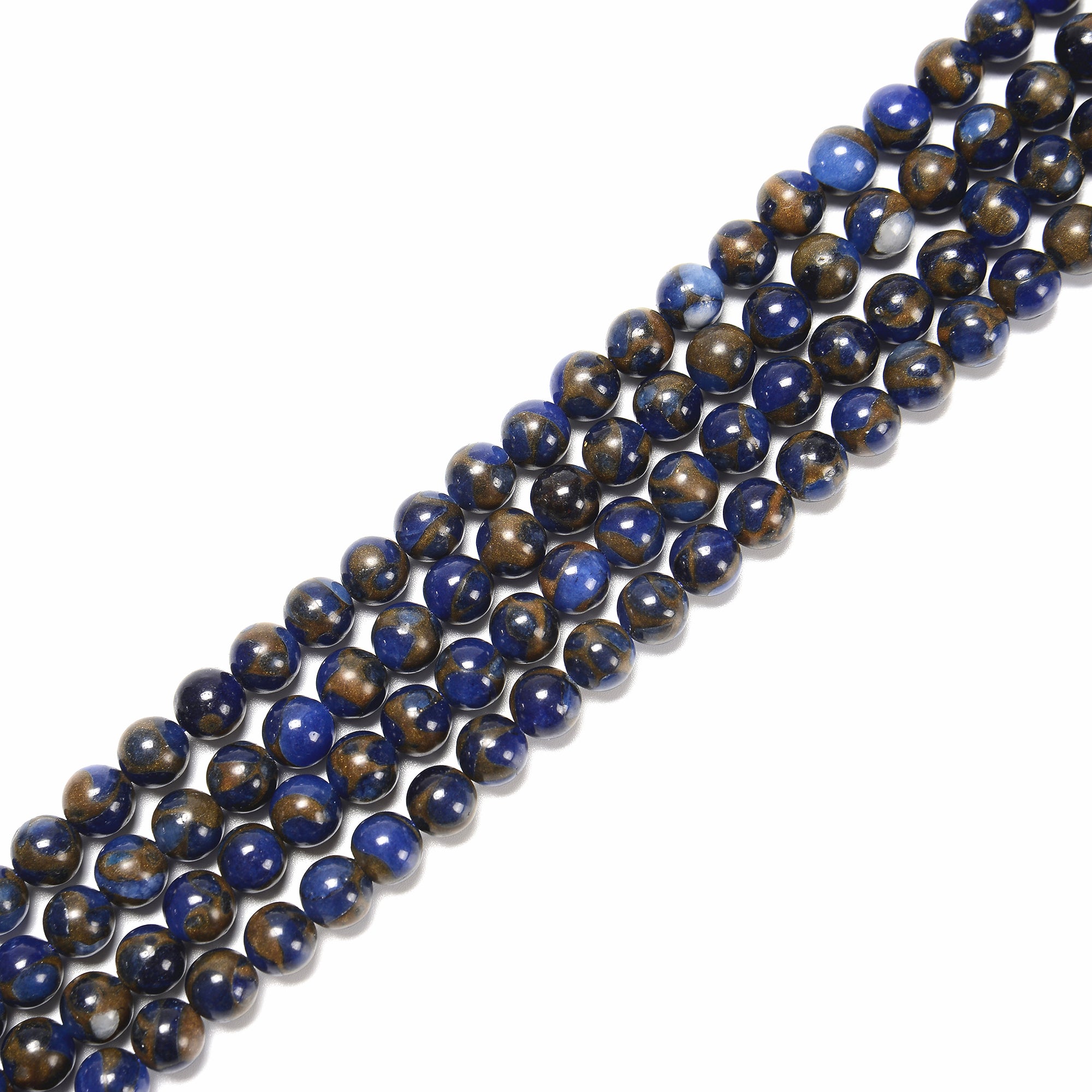 Premium Dark Blue & Copper Impression Jasper Smooth Round Beads - 6mm, 8mm, 10mm, 15.5 Inch Strand - DIY Jewelry Making, Bracelets, Necklaces & Healing Crystal Crafts