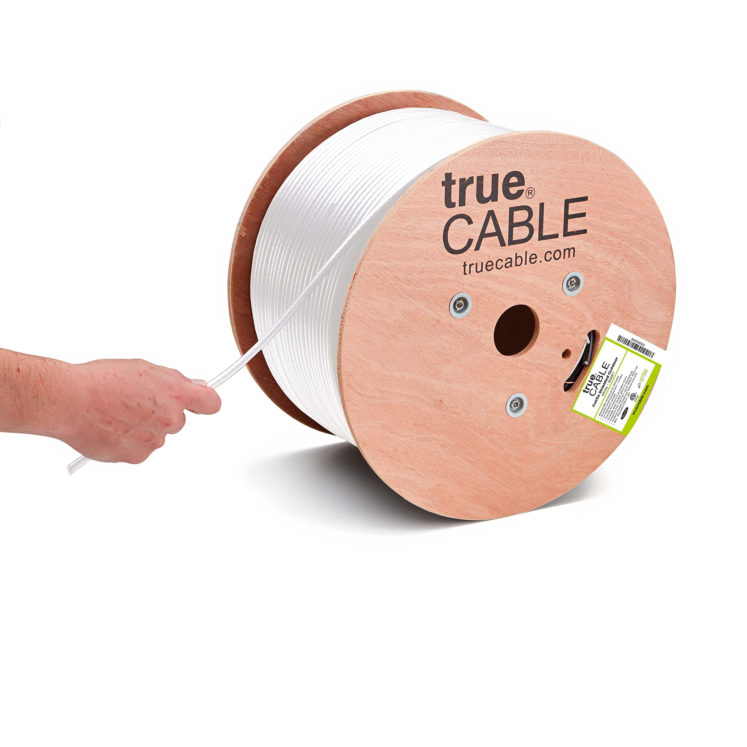trueCABLE Cat5e Outdoor Shielded F/UTP Ethernet Cable - 1000ft, UV Resistant, CMX Rated, White, 24AWG Solid Bare Copper, 350MHz, PoE++ (4PPoE), ETL Listed - Perfect for Outdoor Networking, Security Cameras, and Industrial Applications