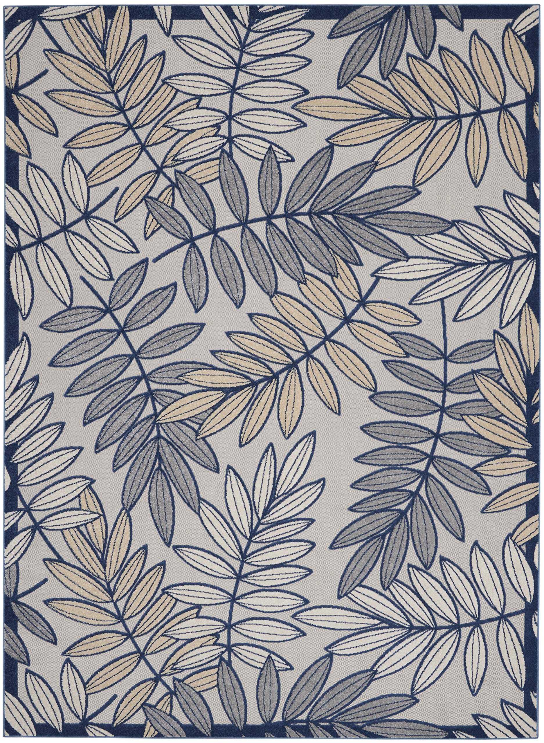 Nourison Aloha 9' x 12' Indoor/Outdoor Area Rug - Ivory/Navy, Easy to Clean, Non-Shedding, Stain Resistant | Perfect for Bedroom, Living Room, Dining Room, Backyard, Deck & Patio (9x12)