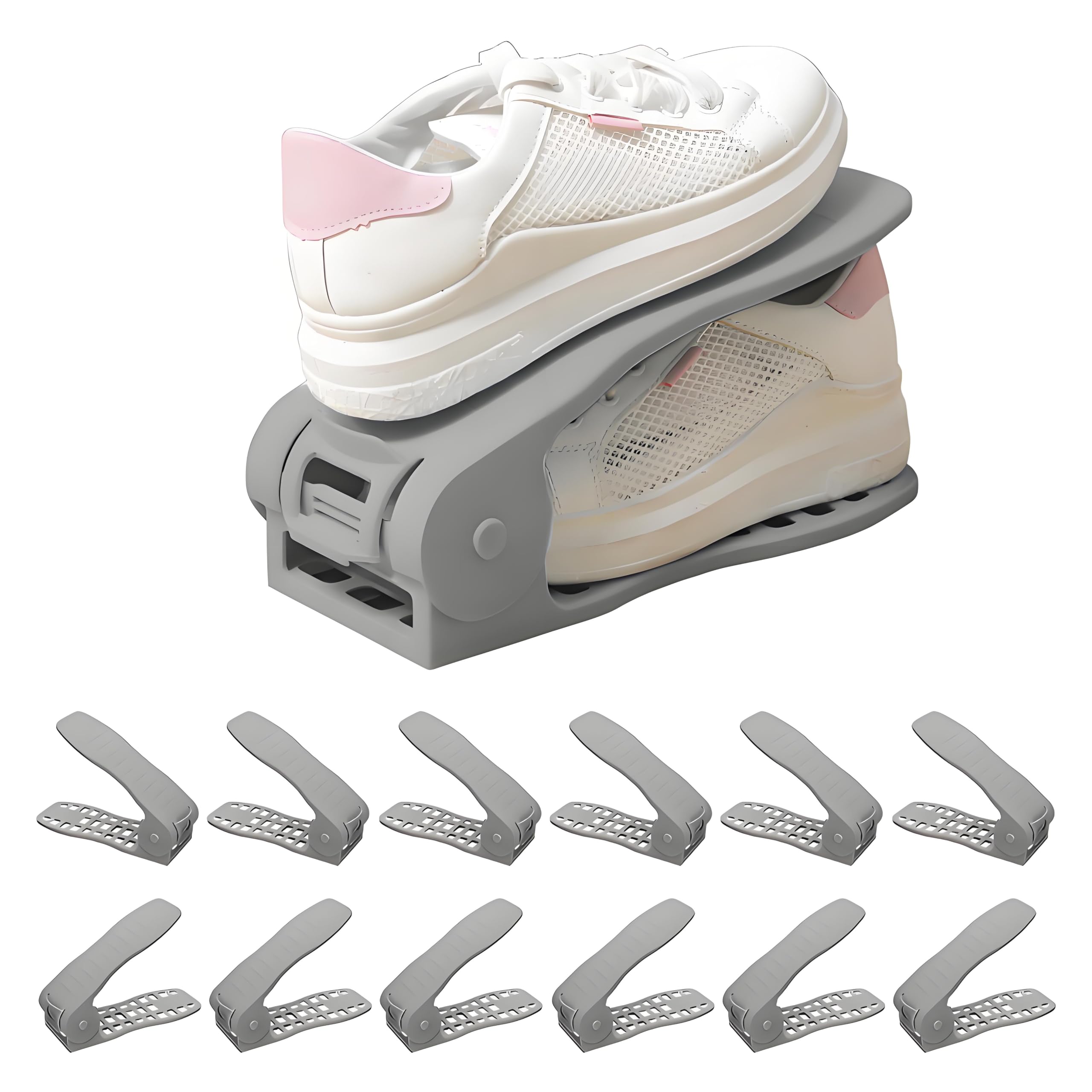 Adjustable Shoe Slot Organizers - 12 Pack | Eco-Friendly PP Material Shoe Rack | Space-Saving Closet Organizer for Shoes, Boots & Sandals (Grey) | Perfect for Bedroom, Entryway & Small Space Organization