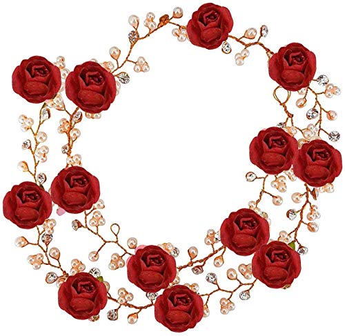 Inaaya Red Gajra Tiara Hair Accessory for Women & Girls - Floral Hair Jewelry (20g, Pack of 1) - Perfect for Weddings, Parties & Indian Festivals