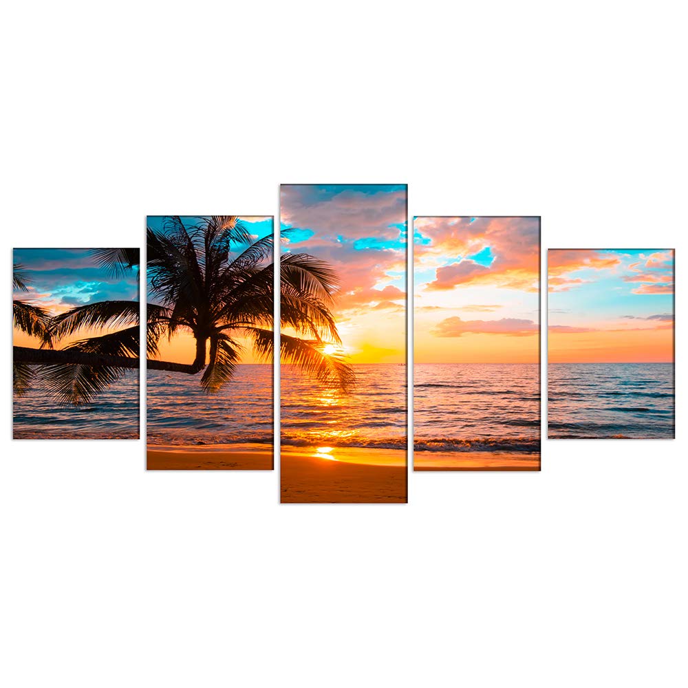 Abstract Ocean Landscape Wall Art - Blue Sky & Beach Canvas Print Painting for Home Decor (Set of 5, 80x40 Inches) - Perfect for Living Room, Bedroom & Office Wall Decorations
