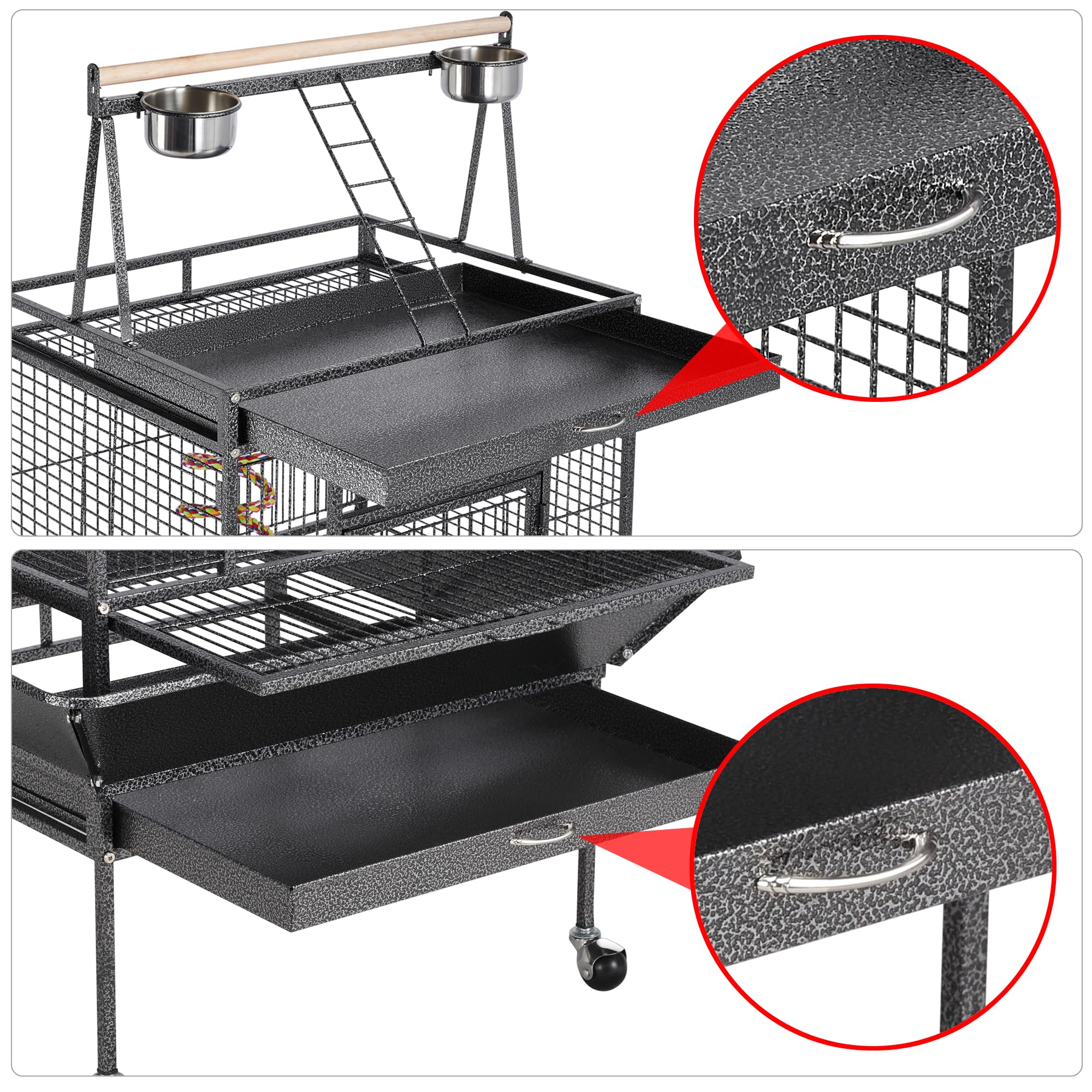 Yaheetech 69-inch Large Wrought Iron Rolling Parrot Cage for African Grey, Quaker, Amazon, Cockatiel, Sun Parakeet, Conure - Play Top Bird Cage with Stand for Home, Aviary, or Pet Store Use