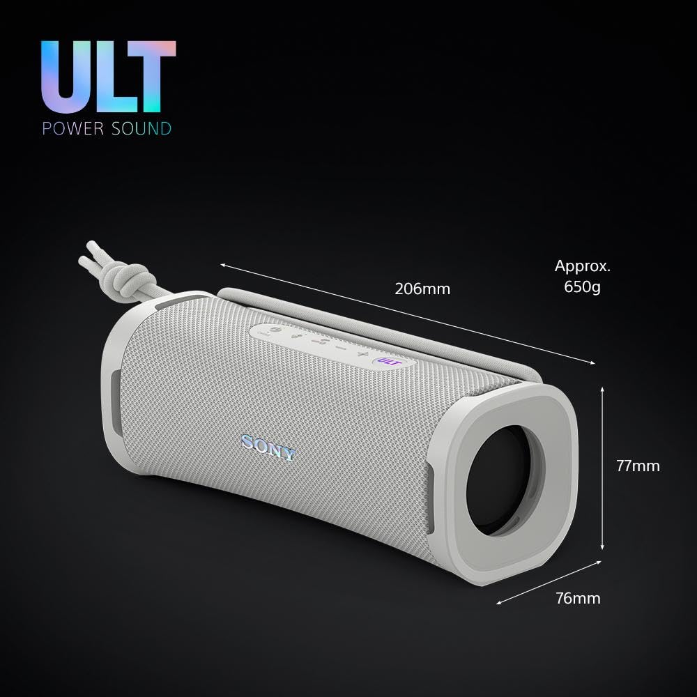 Sony ULT FIELD 1 Wireless Bluetooth Speaker - IP67 Waterproof, Dustproof & Shockproof, 12-Hour Battery, ULT POWER SOUND with Deep Bass, Clear Call Quality - Perfect for Outdoor Adventures, Beach Parties, Camping & Travel (Off White)