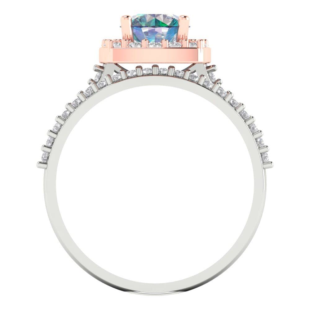 2ct Round Cut Halo Solitaire Blue Moissanite Engagement Ring - 14k White & Rose Gold Wedding Band Set for Women | Anniversary, Promise, Bridal Jewelry Gift for Her | Perfect for Proposals, Weddings & Special Occasions