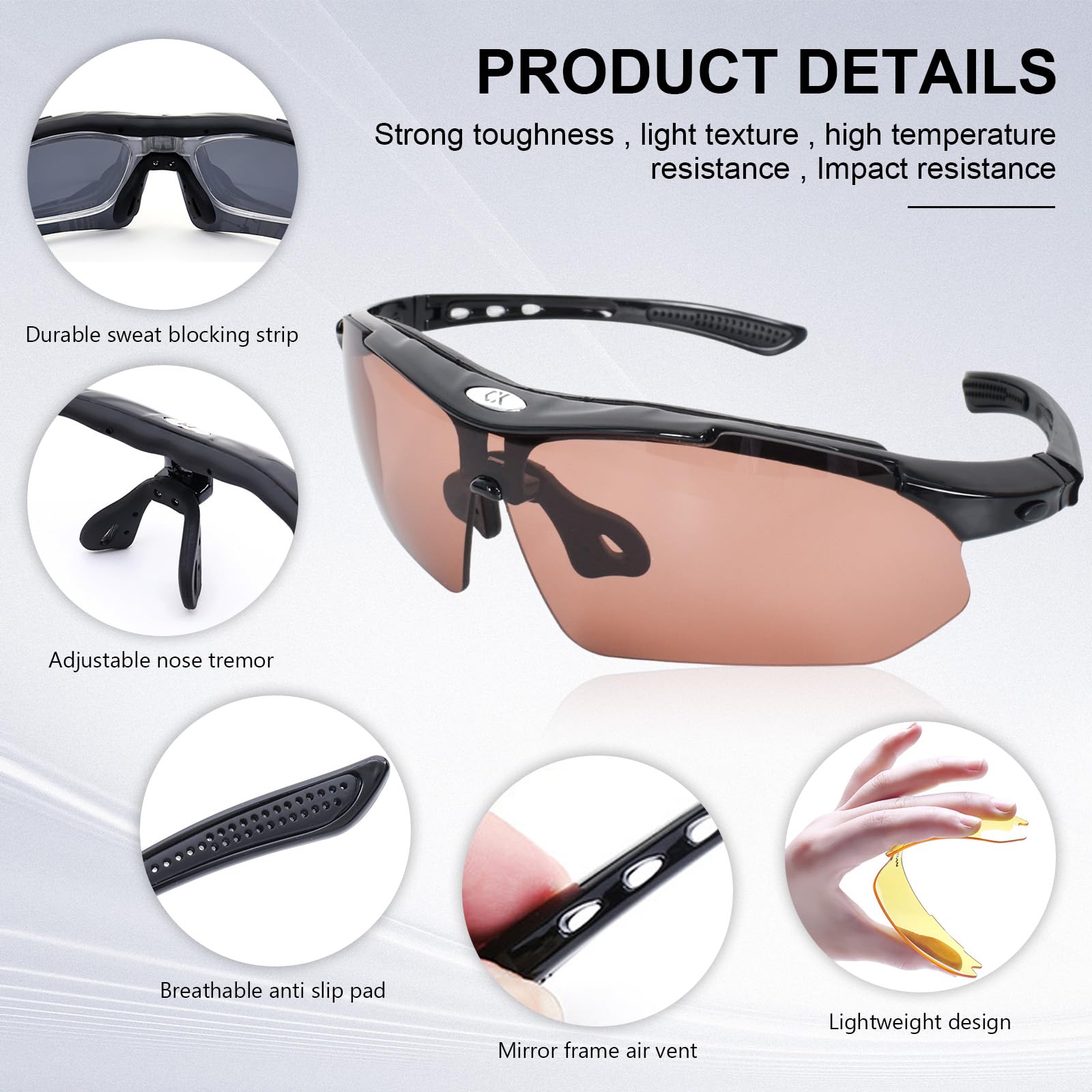 Polarized Sunglasses for Men & Women - 5 Interchangeable Lenses, UV400 Protection Cycling Glasses for MTB, Fishing, Running & Outdoor Sports - Perfect for Cycling, Driving, Beach & Summer Activities