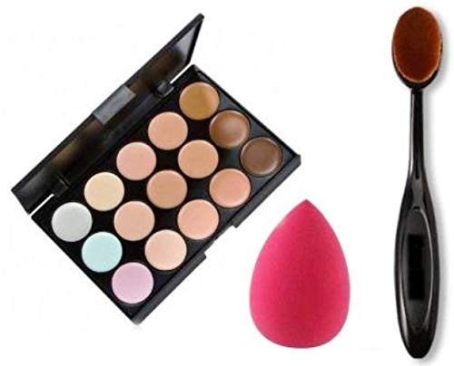 ClubComfort 15-Color Contour Makeup Kit with Beauty Blender Sponge & Oval Foundation Brush - Professional Contouring Set for Highlighting, Bronzing & Blending - Perfect for Daily Makeup, Photoshoots & Special Events