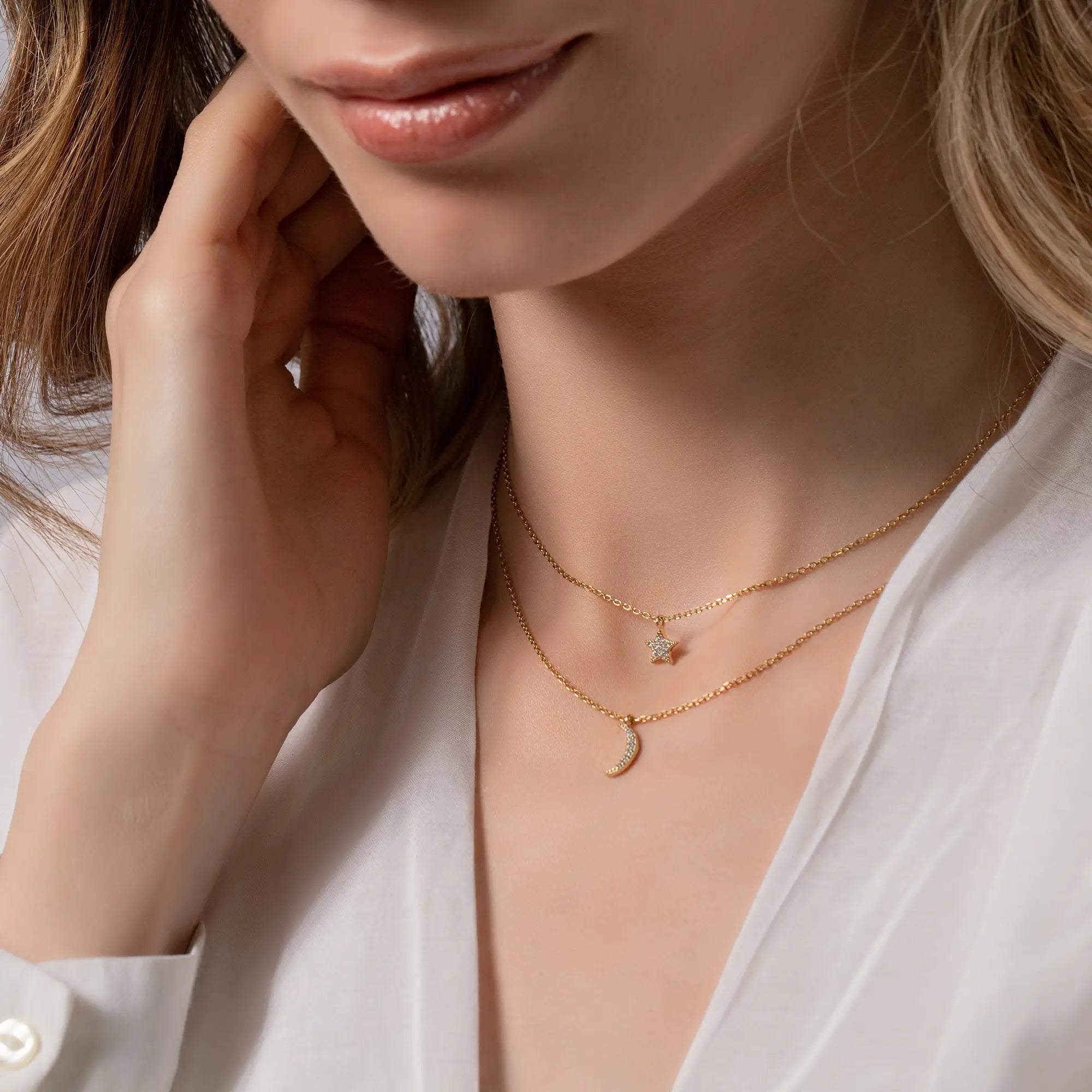 Moon and Star Necklace for Women - Dainty Celestial Jewelry, 925 Sterling Silver Pendant with Adjustable Chain - Perfect for Gifts, Everyday Wear & Boho Fashion