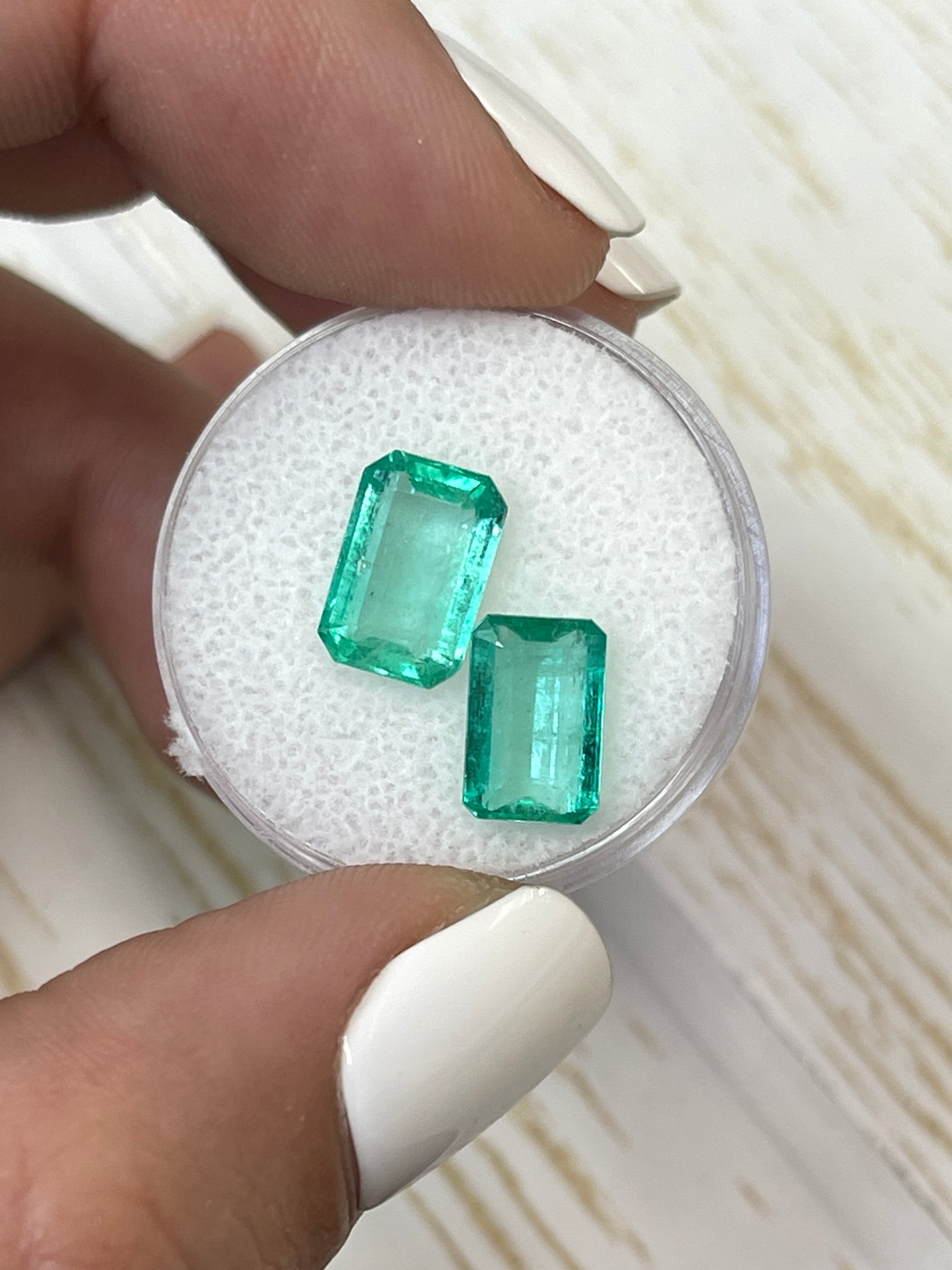 4.79tcw 10x7mm Matching Loose Colombian Emeralds - Emerald Cut Gemstones for Jewelry Making, Engagement Rings & Fine Collections | Natural Green Precious Stones
