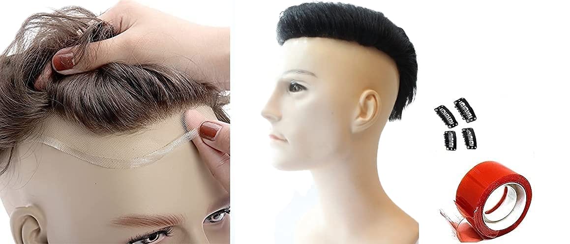 Boxo Pre Hair Cut Real Human Hair Wig Patch for Baldness Cover - 8x6 Front Lace Toupee with Clips (Natural Black/Brown) | Perfect for Daily Wear, Cosplay & Hair Loss Solutions