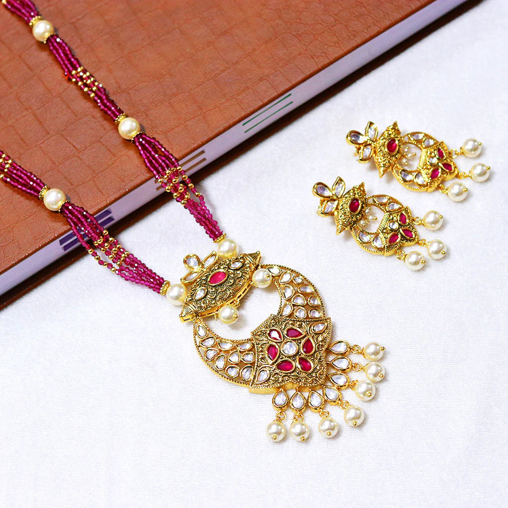 Exquisite Gold Plated Royal Kundan Pendant Necklace Set (D576) - Perfect for Weddings, Parties & Special Occasions