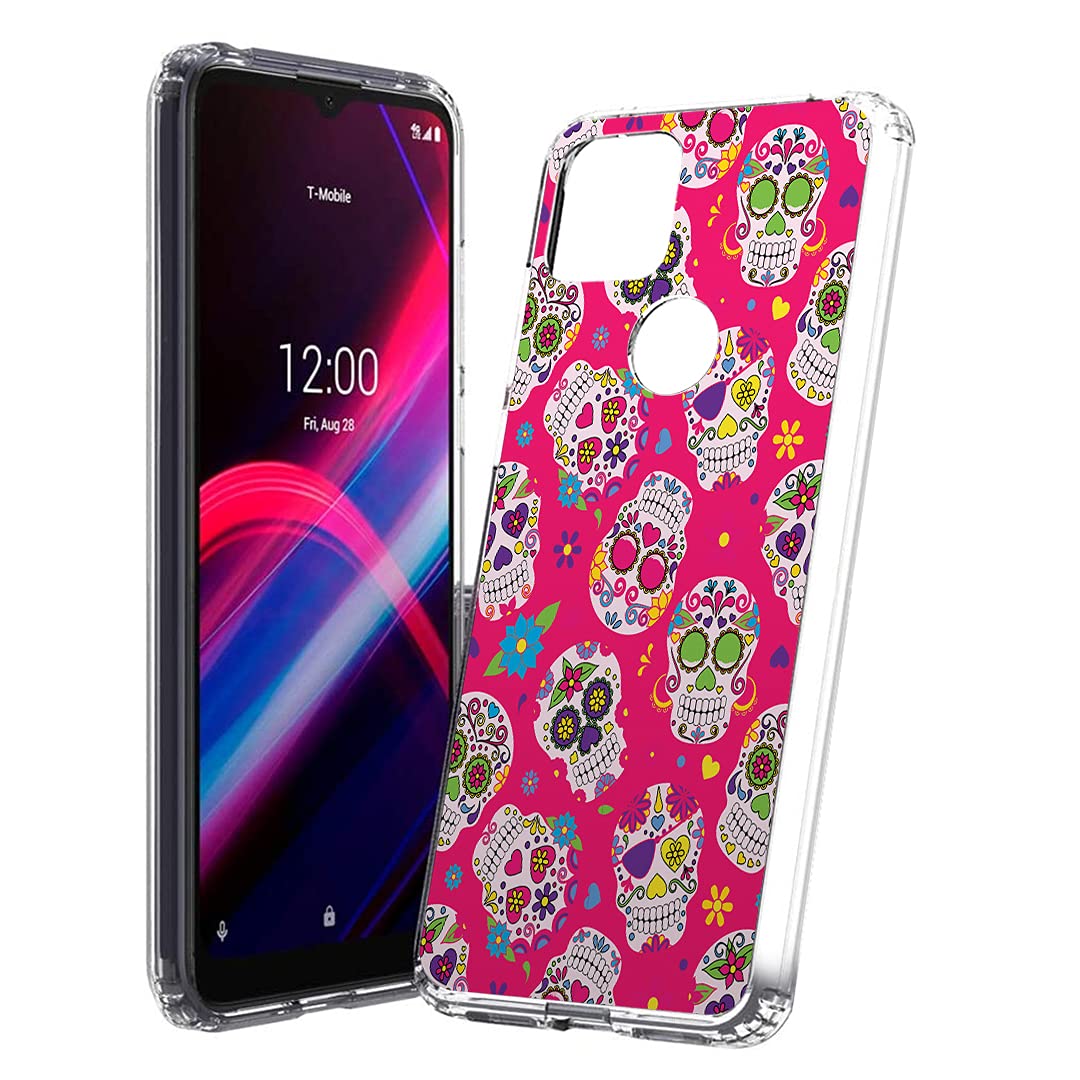 T-Mobile Revvl 4 Plus Phone Case - Shockproof Clear Cover with Cute Sugar Skulls Design | Perfect for Metro PCS & TCL Revvl 4+ Users