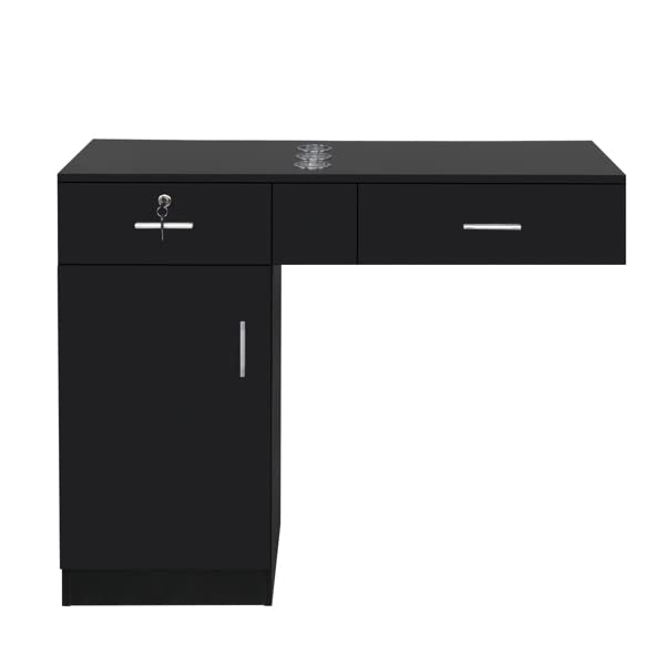 Wall-Mounted Hairdressing Cabinet with 2 Drawers, 2 Locks & 1 Door - 3 Hair Dryer Holder - Black | Salon Storage Organizer for Hair Stylists & Home Bathroom