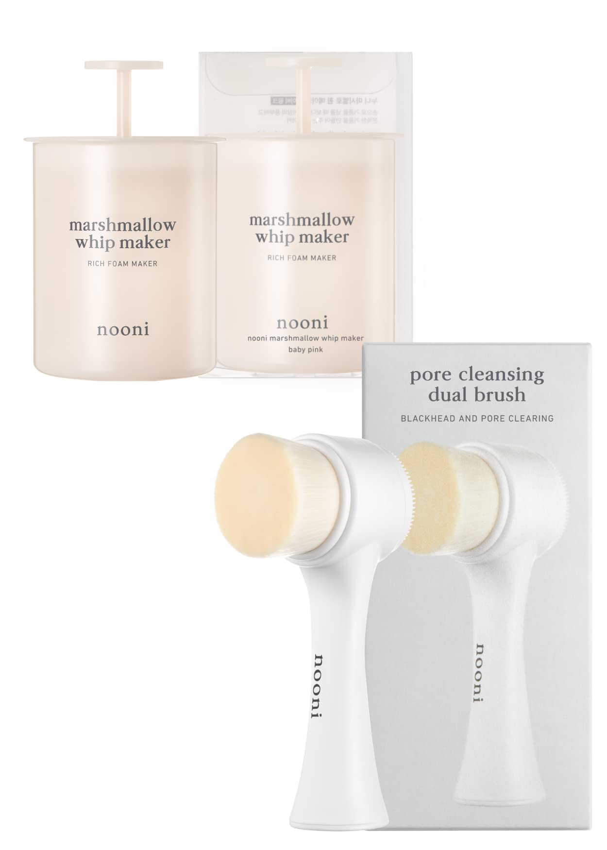 NOONI Marshmallow Whip Maker & Pore Cleansing Tool - Dual Brush Facial Massager with Soft Bristles & Silicone | Exfoliator for Deep Cleansing & Skin Care | Perfect for Daily Facial Routine & Spa Treatments