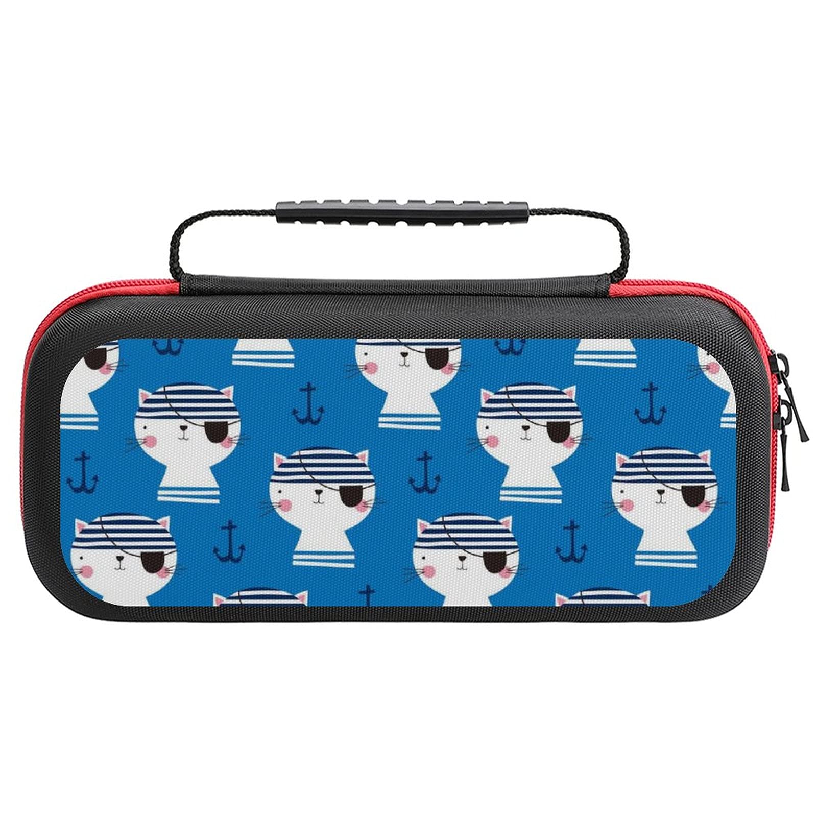 Cute Pirate Cat Printed Travel Case for Nintendo Switch Lite & Accessories - Portable Storage Bag for Gaming, Commuting, and Travel Protection