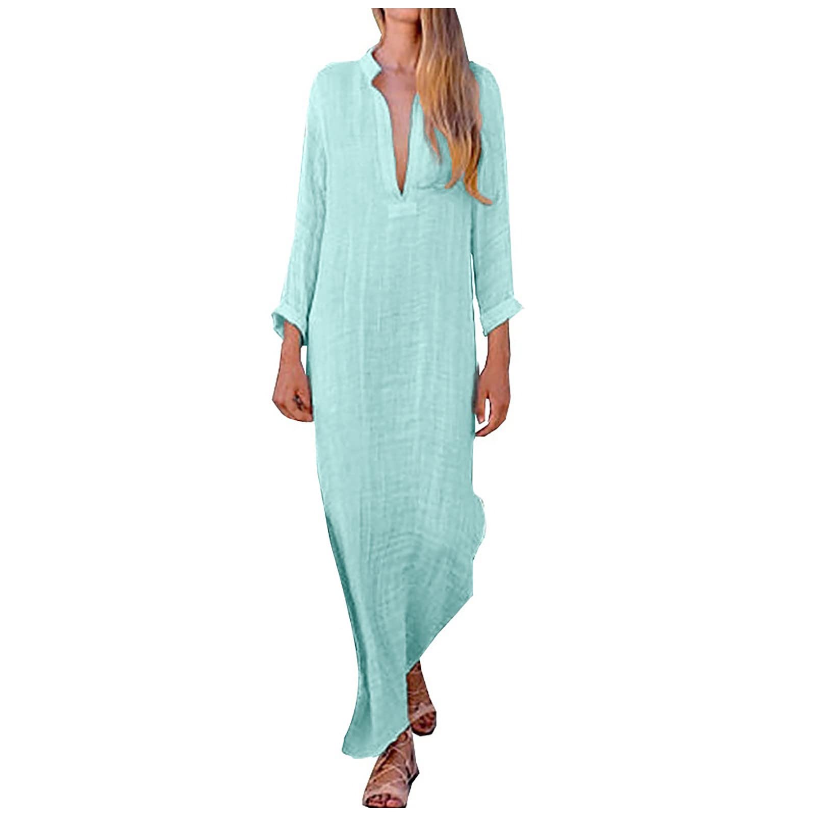 RIJJTRP Women's Summer Long Dress - V-Neck Short Sleeve Vintage Flowy Maxi Dress for Casual, Wedding Guest & Formal Occasions | Beach Cover Up, Date Night, Office Wear