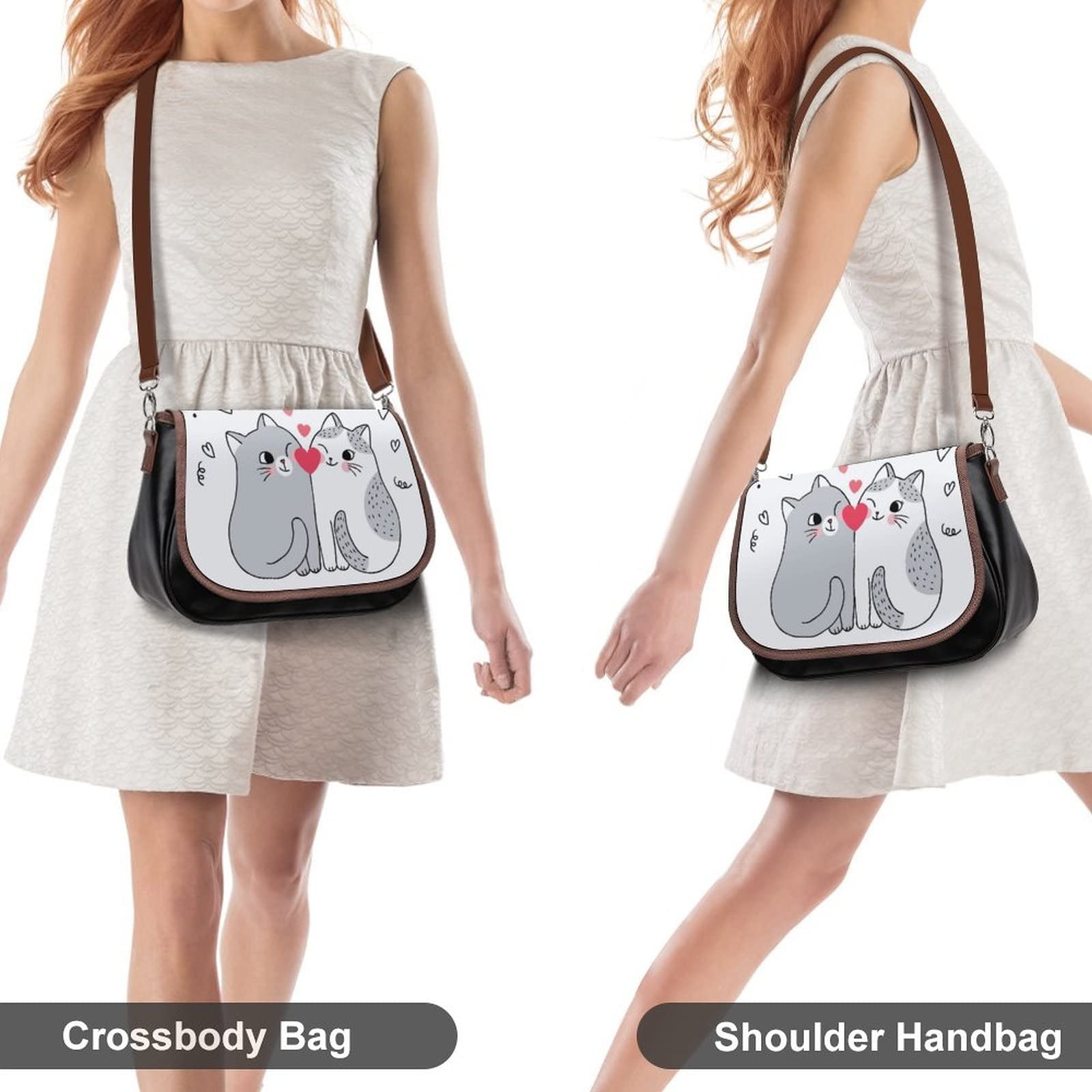 Stylish Medium Crossbody Bags for Women - Printed Shoulder Messenger Purse & Designer Satchel Handbag with Cute Cat Couple Pattern | Perfect for Daily Use, Travel, Dating & Shopping
