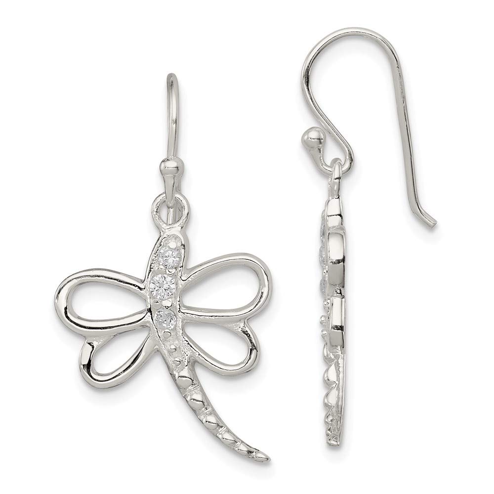 925 Sterling Silver CZ Dragonfly Shepherd Hook Earrings for Women - Hypoallergenic Dangle Earrings for Everyday Wear, Gift Giving & Special Occasions