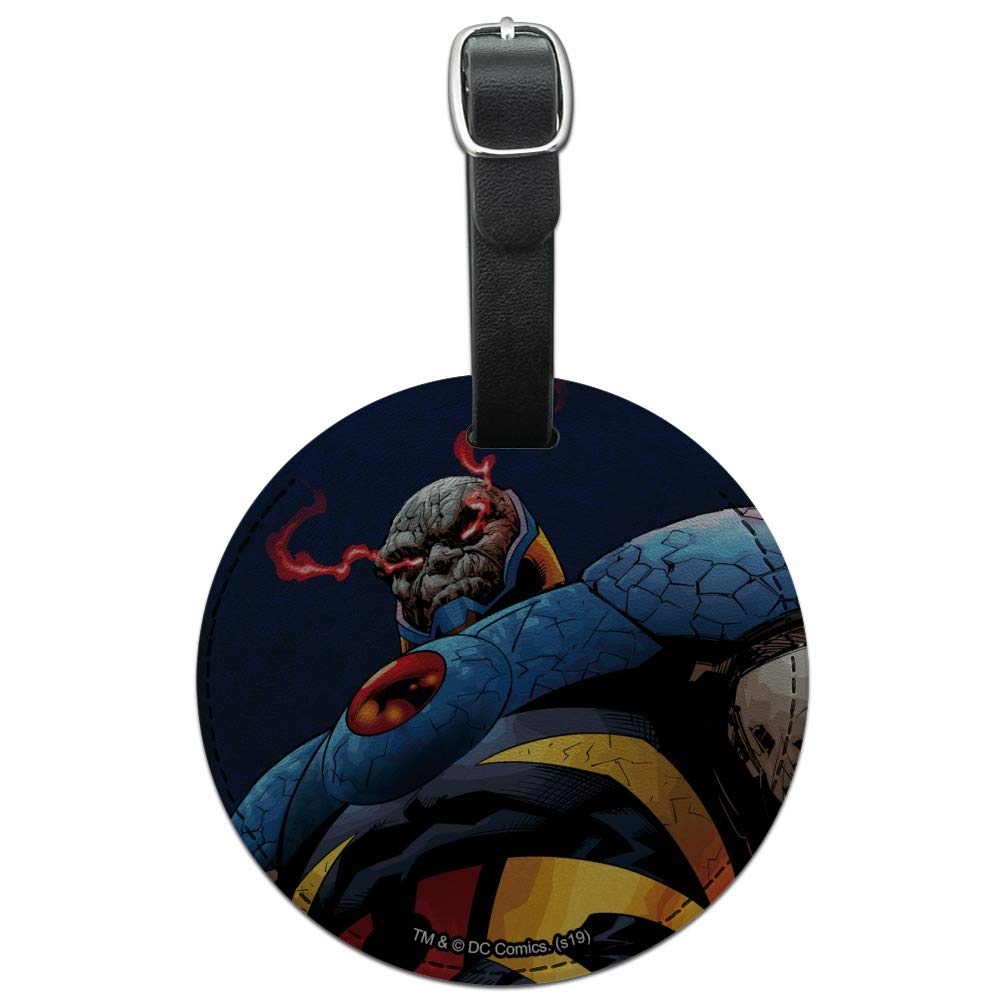 Superman vs Darkseid Character Round Leather Luggage Tag - Durable Carry-On ID Tag for Suitcases & Travel Bags - Perfect for Comic Fans, Business Travelers & Vacation Trips
