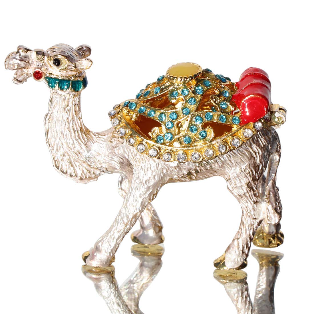 Waltz&F Hand-Painted Bejeweled Camel Trinket Box with Crystals - Collectible Figurine & Home Decor for Jewelry Storage, Gift Giving, and Display