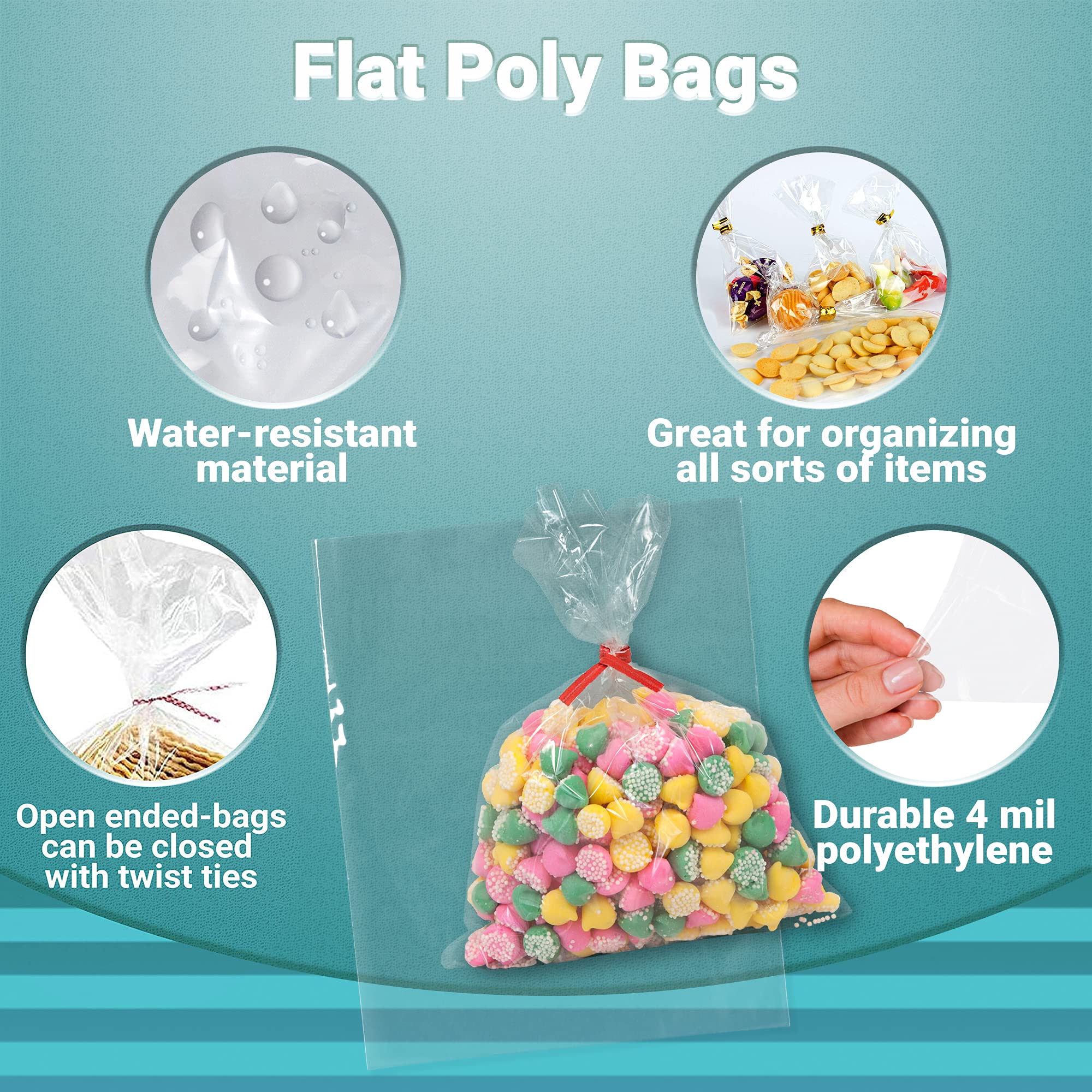 1000 Pack 8x10 Inches Clear Plastic Bags for Packaging - 4 Mil Durable Polyethylene Flat Bakery Bags with Open Top | Perfect for Popcorn, Homemade Bread, Cookies, Candy & Retail Display | Food Safe Storage Solution for Bakeries & Small Businesses