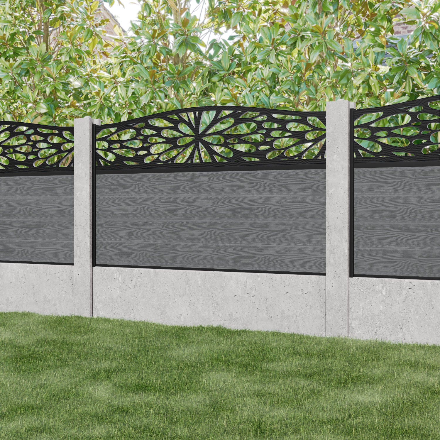 Classic Blossom Curved Top Fence Panel - Mid Grey - Fits Existing Concrete Posts | Perfect for Garden Borders, Backyard Privacy, and Decorative Landscaping
