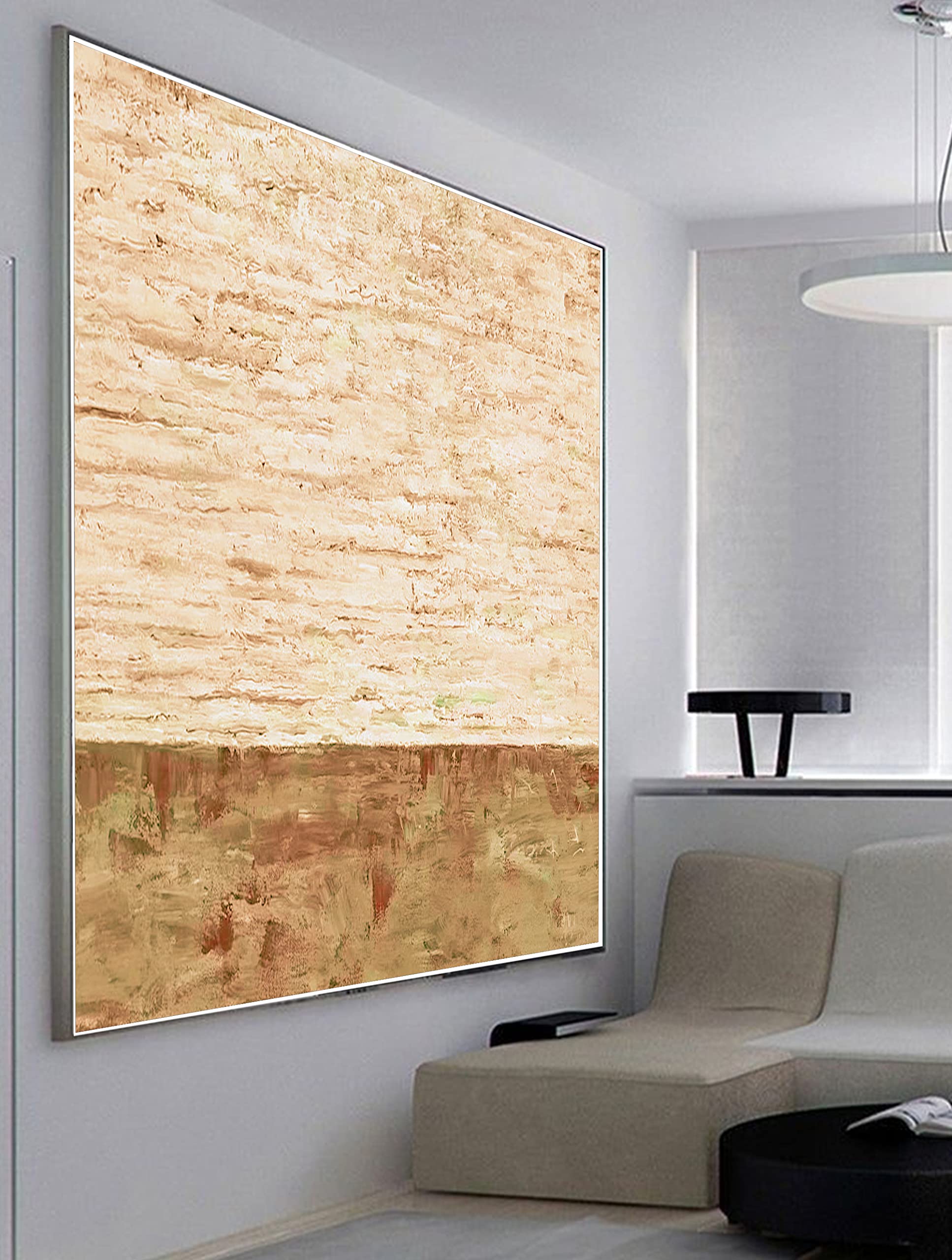 Modern Abstract Painting - Original Canvas Wall Art in Gray, White, Yellow & Brown - Contemporary Unique Home Decor for Living Room, Bedroom & Office