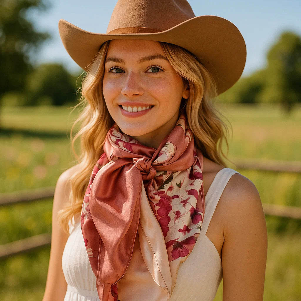 35X35 Raspberry Pink Floral Wild Scarf WR403 - Stylish Bandana for Cowboy, Cowgirl, Western Fashion & Outdoor Activities