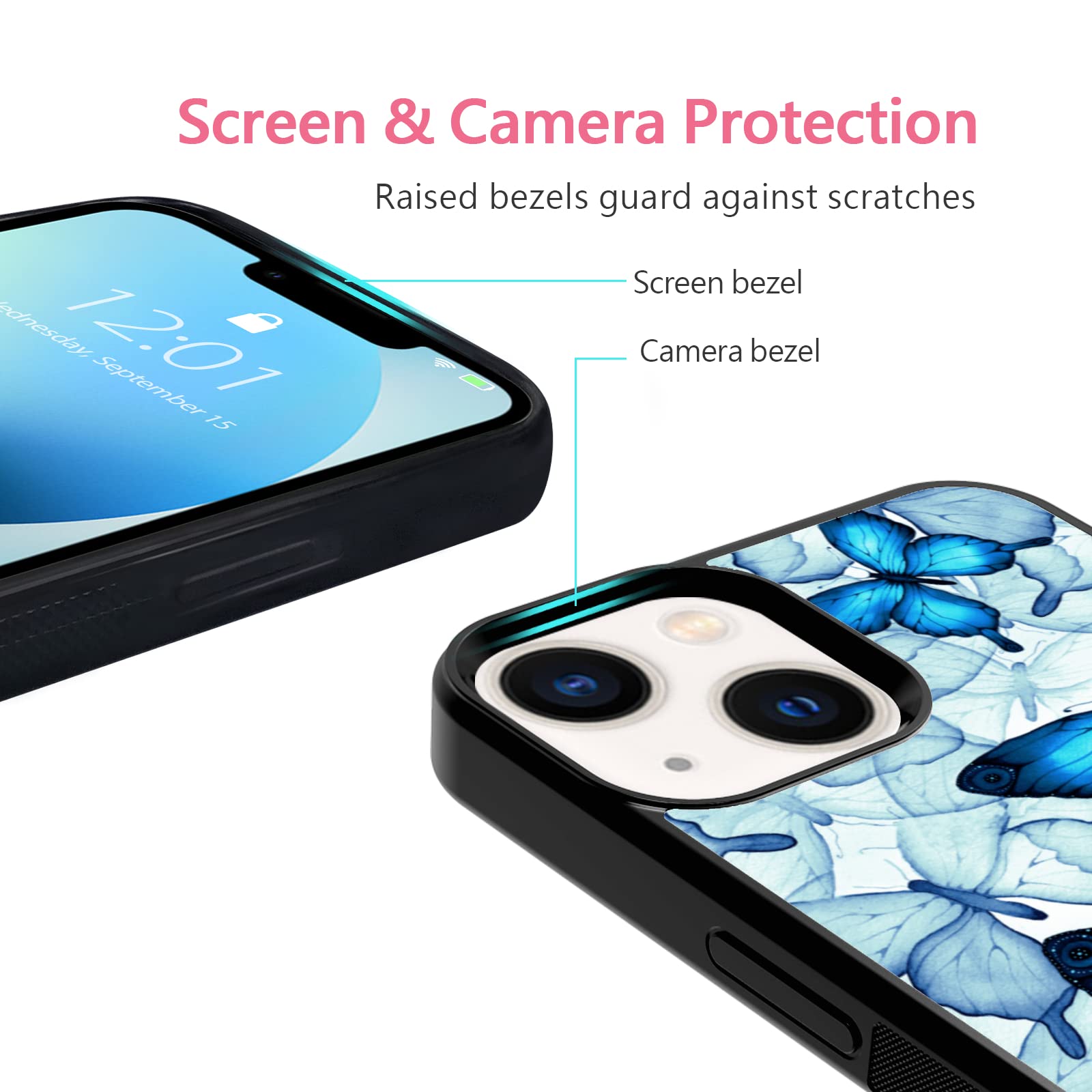 Shockproof Blue Butterfly Phone Case for iPhone 13 (6.1 Inch) - Cute Protective TPU Case Cover for Women & Teens - Perfect Gift for Girls, Birthday & Daily Use