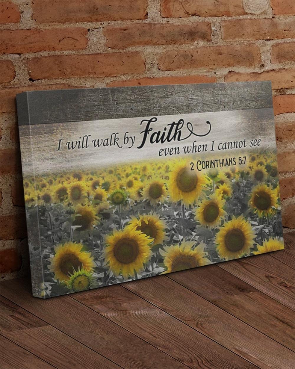 Sunflower Wall Art Canvas - Inspirational Christian Decor with 'I Will Walk By Faith' Quote - Jesus & God Themed Canvas Prints for Home, Office & Church Decor