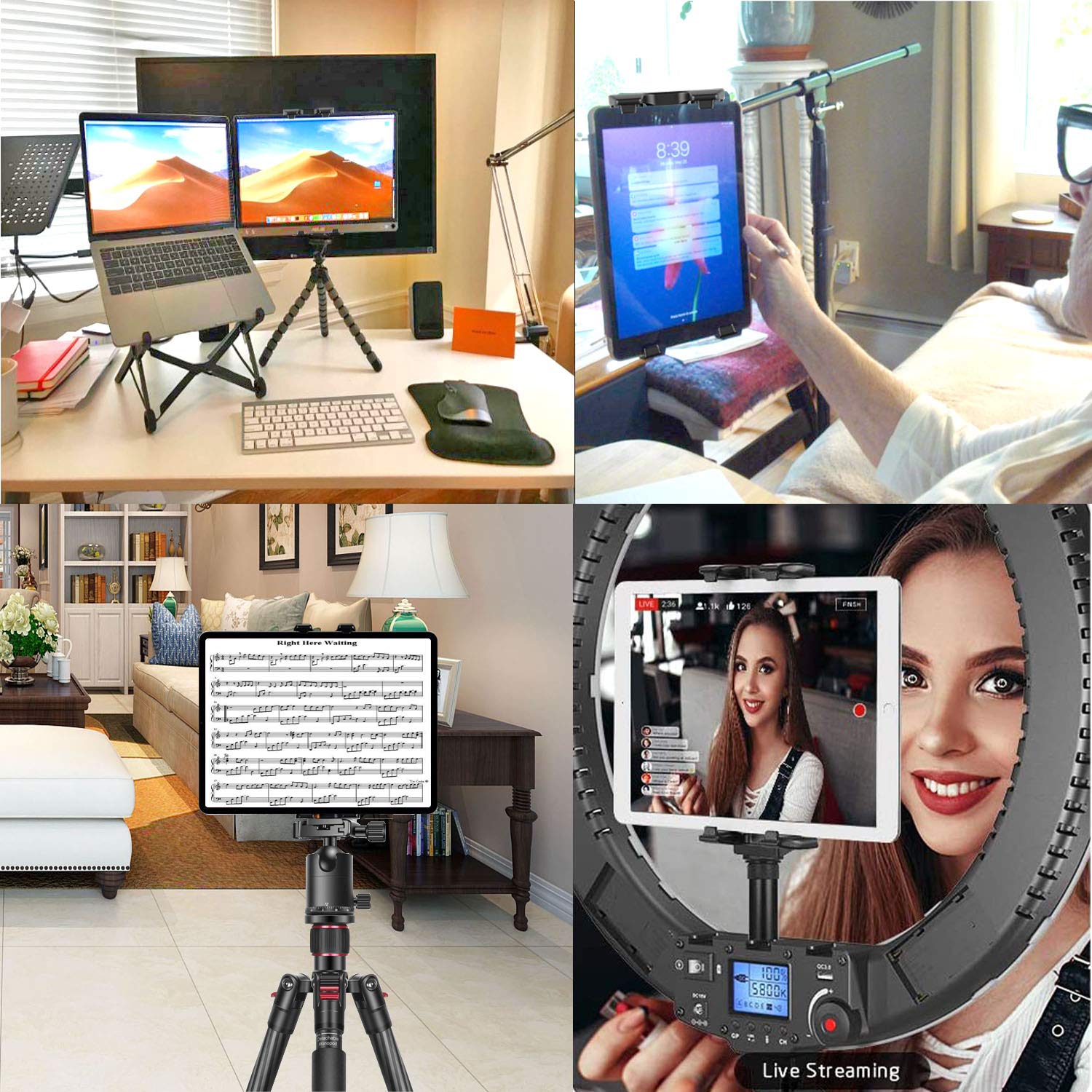 Universal 360° Rotatable Tablet Tripod Mount Adapter - Compatible with iPad Pro 12.9/11/10.5, iPad Air/Mini, Surface Pro, Galaxy Tab & 3.5-13.5