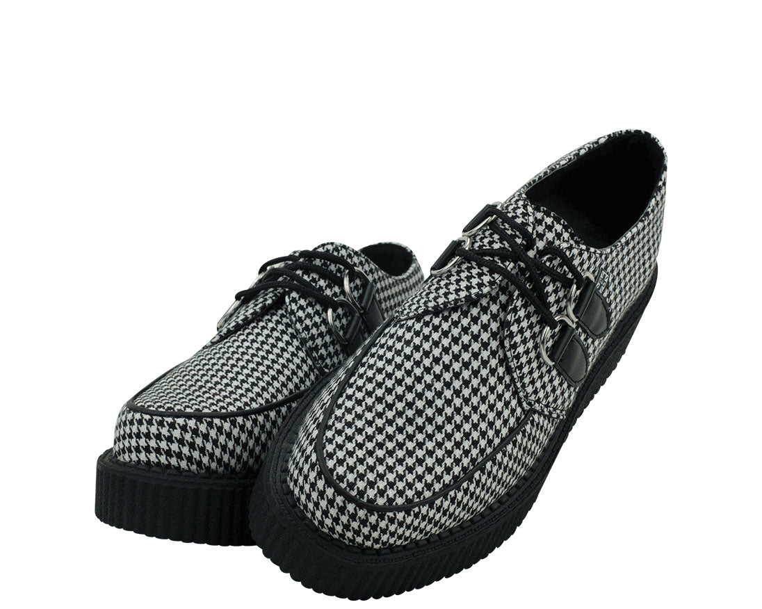 T.U.K Black & White Houndstooth Round Toe Viva Low Creeper Shoes - Punk Rock Fashion for Women & Men | Perfect for Concerts, Parties & Retro Outfits