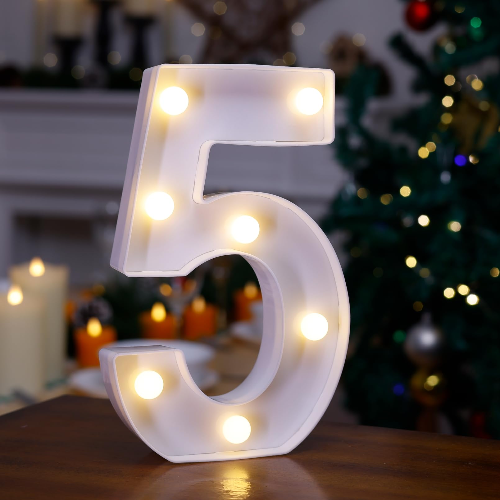 LED Marquee Sign Light Up Letters - Battery Powered Alphabet Lights for Night Light, Wedding, Birthday, Party & Christmas Decor - Perfect for Home, Bar, Cafe and Event Decoration (Number 5)