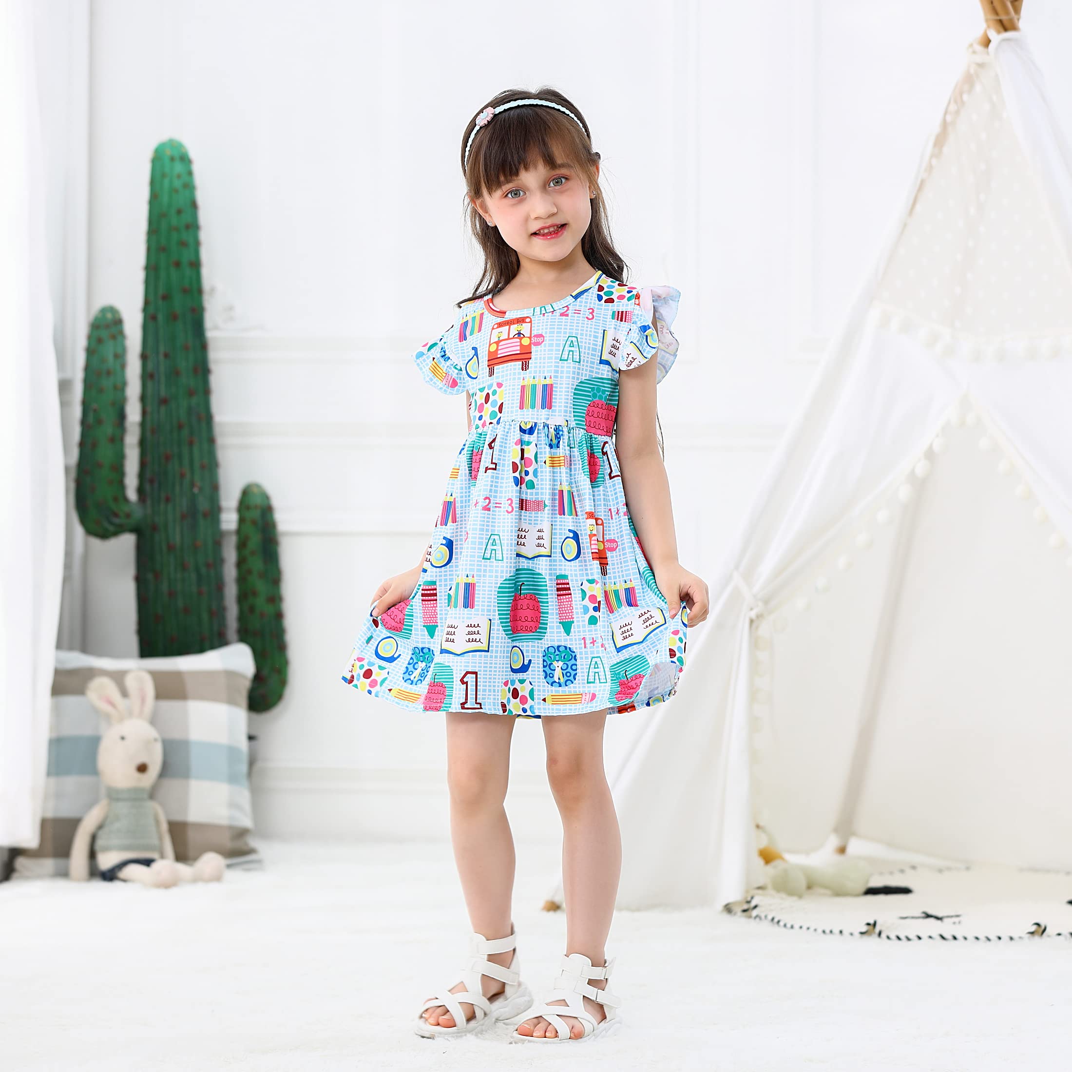 Girls Apple Print Pearl Trim Silk Dress for Toddlers - Perfect for Back to School, Birthday Parties & Special Occasions
