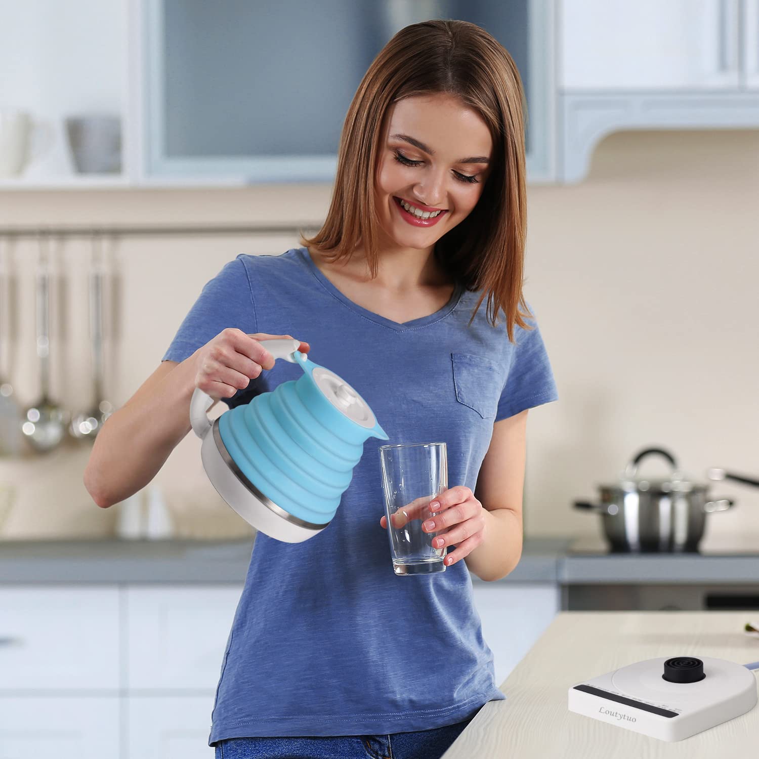 Premium Travel Electric Kettle - 555ML Ultra-Thin Food Grade Silicone, Foldable Design with Variable Temperature Control (110-220V Dual Voltage) | Auto Shutoff, Boil-Dry Protection & Keep Warm Function | Perfect for Hotels, Camping, Dorms & Office Use - US Plug
