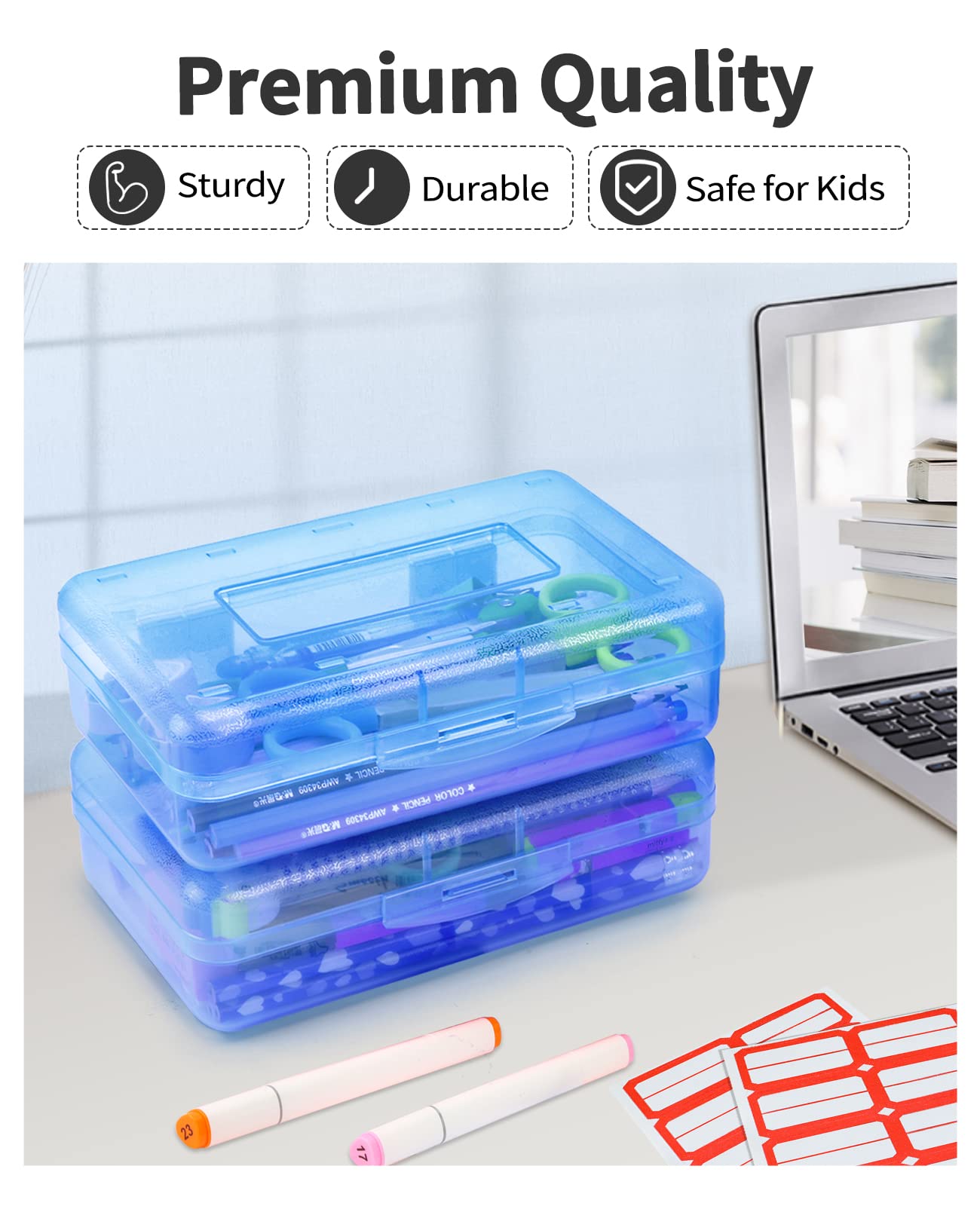 Sooez 6 Pack Clear Plastic Pencil Boxes for School - Hard Stackable Pencil Cases with Lids, Bulk School Supplies Storage for Kids, Crayons & Art Supplies - Perfect for Classroom, Homeschool & Office Organization
