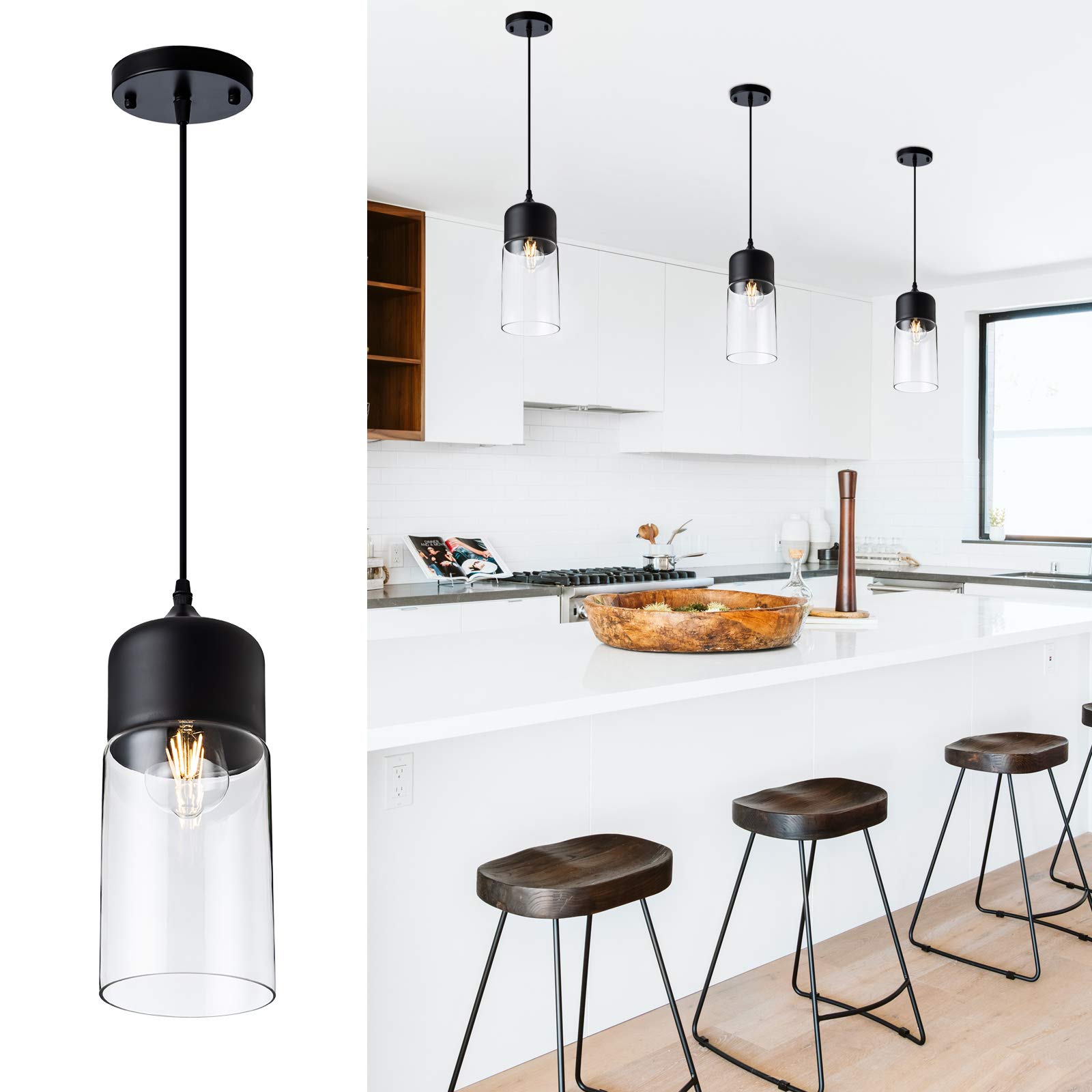 Black Farmhouse Chandelier - Rustic Industrial Hanging Light Fixture for Kitchen Island, Coffee Bar & Dining Room | Vintage Ceiling Lighting for Home Decor
