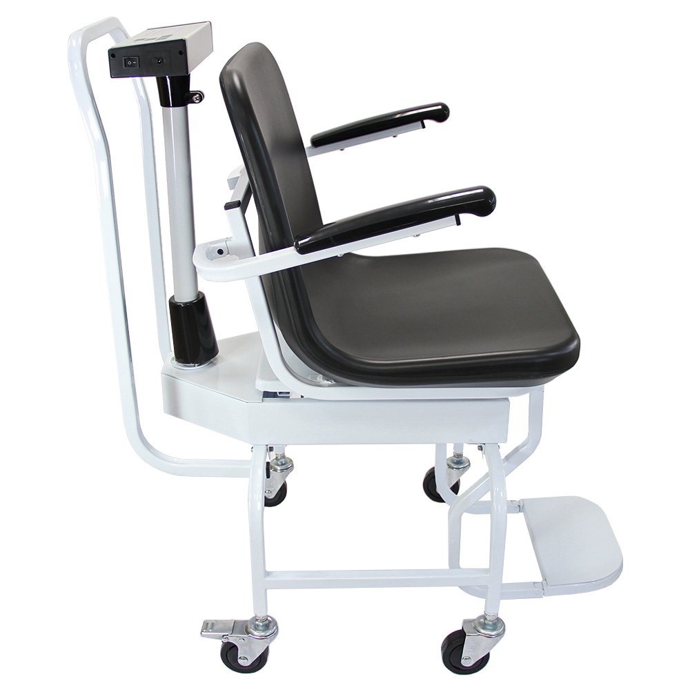Digital Wheelchair Scale with 200kg Capacity - Medical Weighing Chair for Disabled & Elderly - KG/LB Units, 100g Increments - Foldable Armrests & Footrest - Rechargeable Battery & Mains Powered - Easy-Clean Steel Frame - Ideal for Hospitals, Clinics & Home Care Use