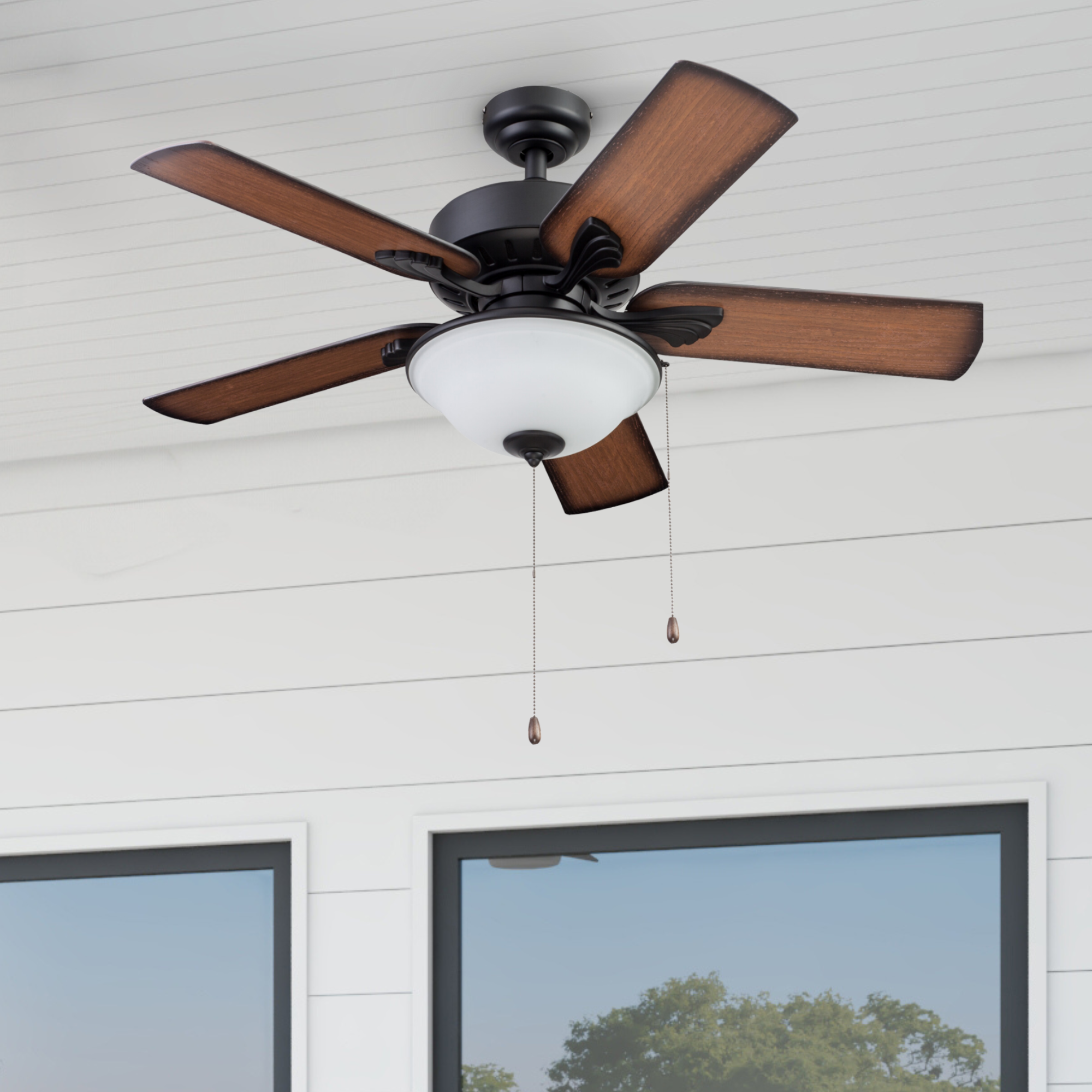 42 Inch Matte Black Viretta Ceiling Fan with Pull Chain - Indoor/Outdoor Use for Living Room, Bedroom, Patio & Covered Porch