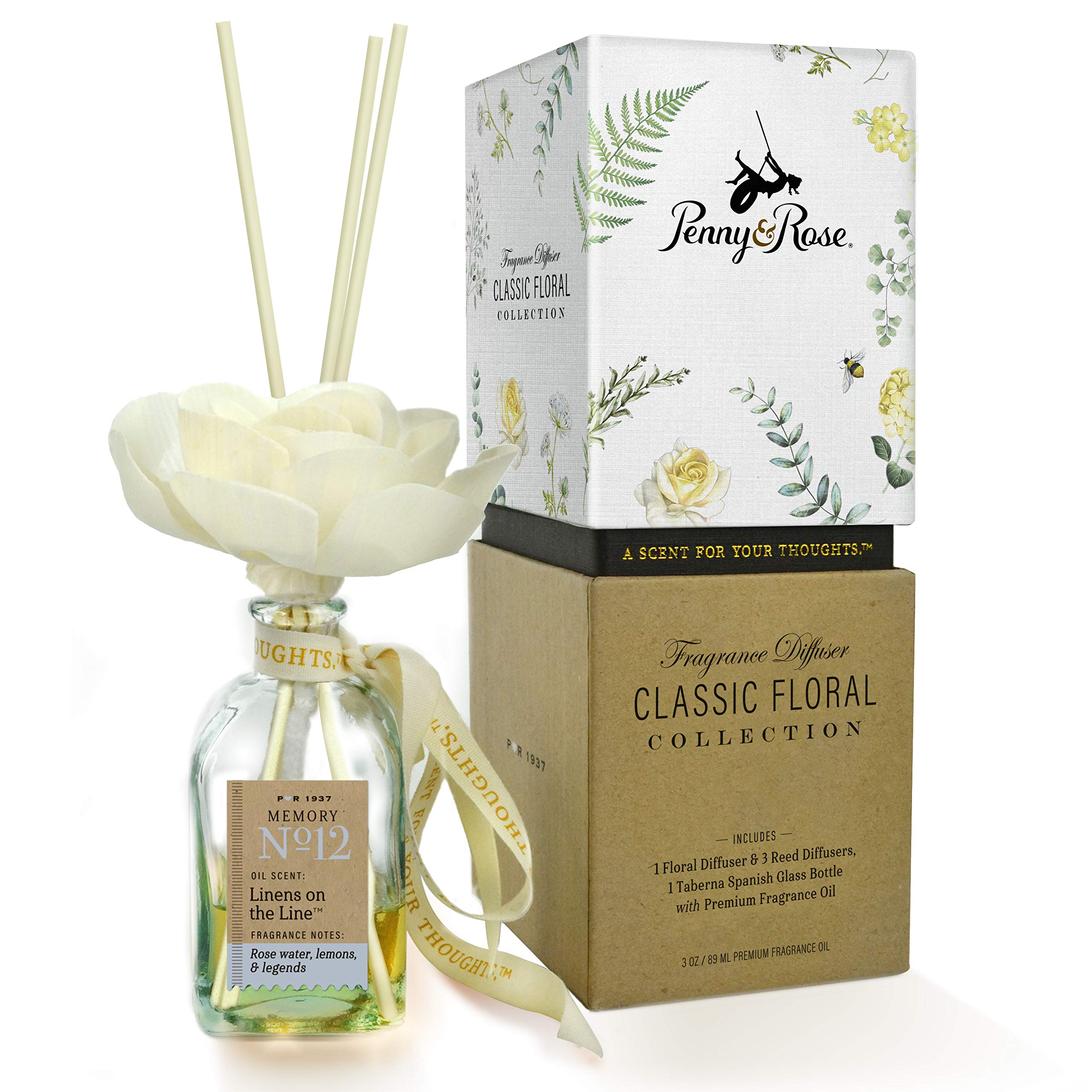 Penny & Rose Classic Floral Diffuser - Premium Essential Oil Scented Room Freshener for Home, Bedroom & Bathroom | Long-Lasting Aromatherapy for Relaxation & Stress Relief