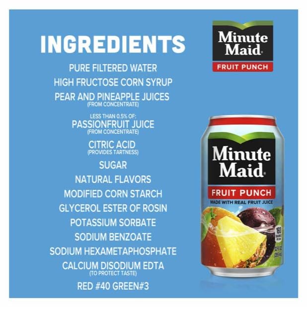 MinuteMaid Fruit Punch Juice Drink - 12 Fl Oz Cans (Pack of 24) - Made with Real Fruit Juice - Perfect for Parties, Picnics & School Lunches