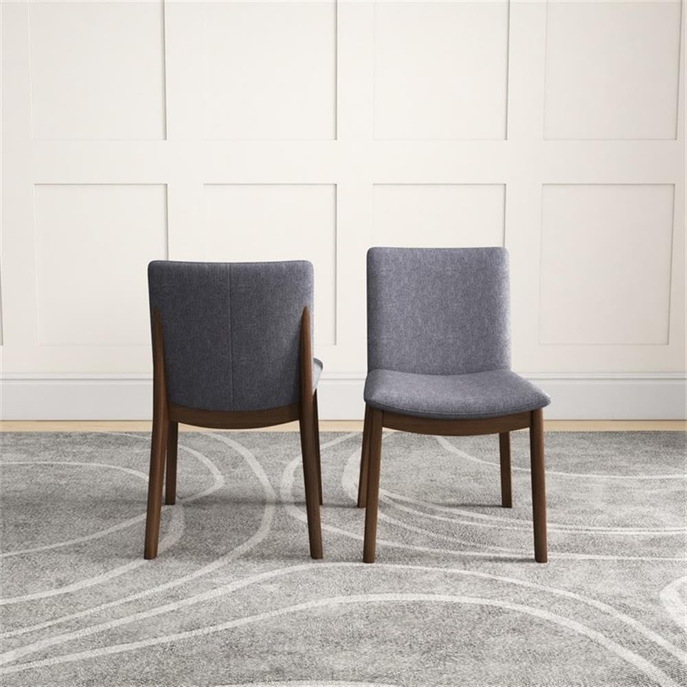 Pemberly Row Mid Century Modern Fabric Upholstered Dining Chairs Set of 2 - Light Grey | Comfortable & Stylish Seating for Kitchen, Dining Room & Office