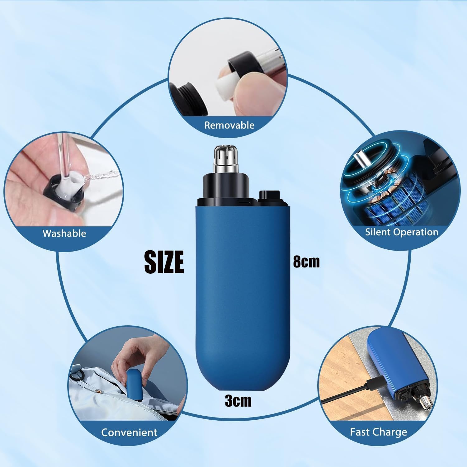 Pikapiky Rechargeable Waterproof Electric Nose Hair Trimmer for Men - 2-in-1 Portable Nose & Ear Hair Clipper - Perfect for Travel, Gym & Grooming Kit