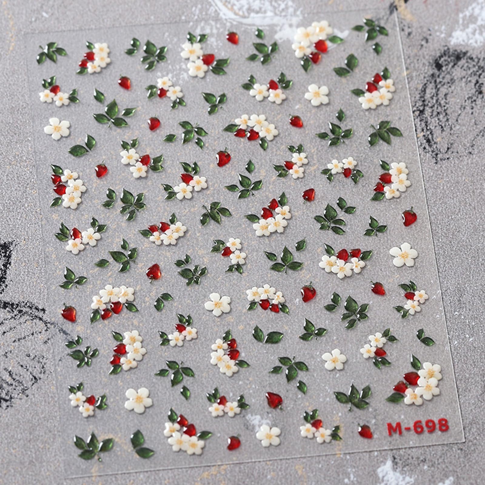 3D Embossed Flower Strawberry Nail Art Stickers - Self-Adhesive 5D Nail Decals for DIY Manicure - Nail Art Design Supplies & Decoration Accessories (1 Sheet) - Perfect for Home Salon, Parties & Special Occasions