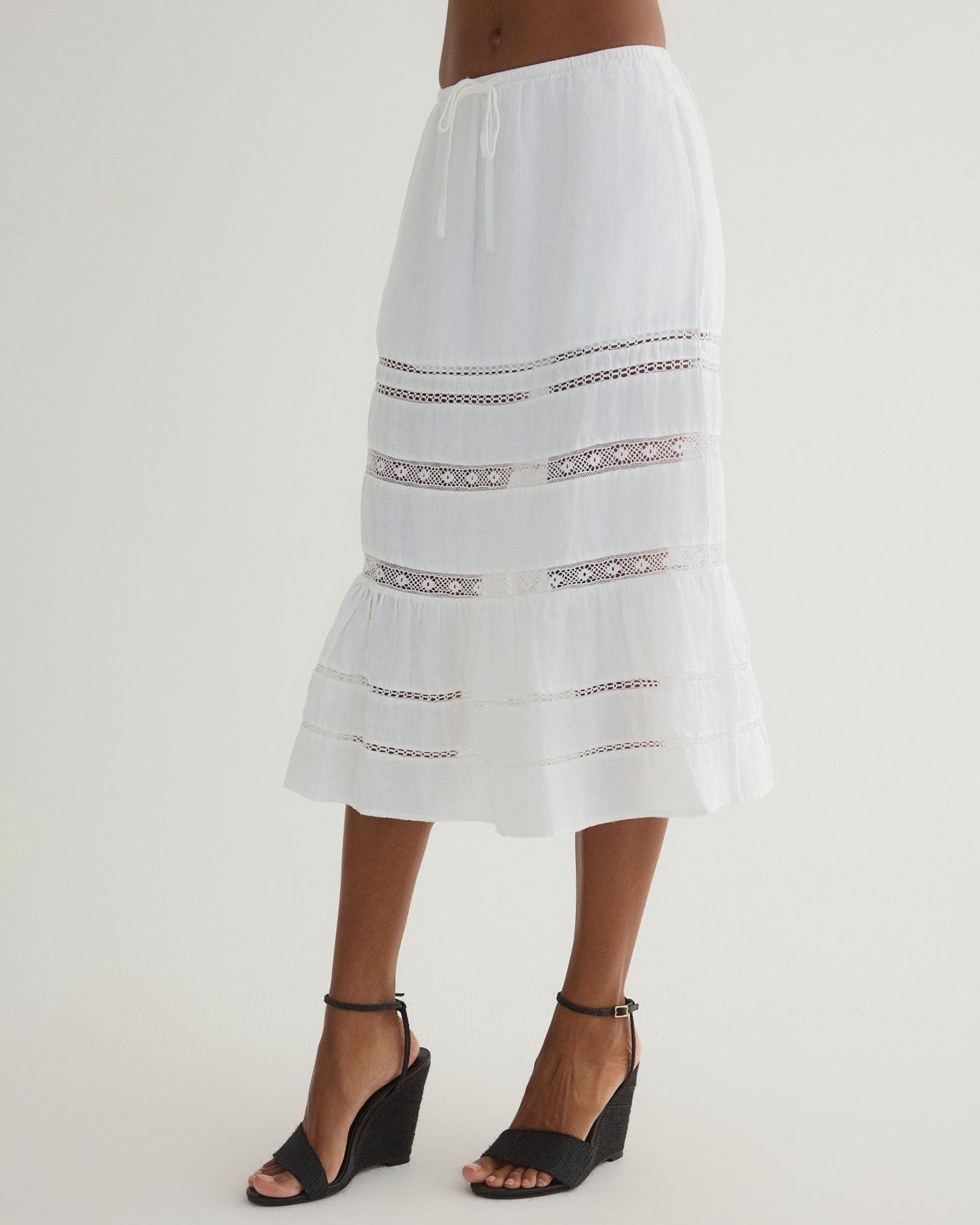 Elegant White Lattice Lace Trim Tiered Skirt for Women - Perfect for Weddings, Parties & Special Occasions