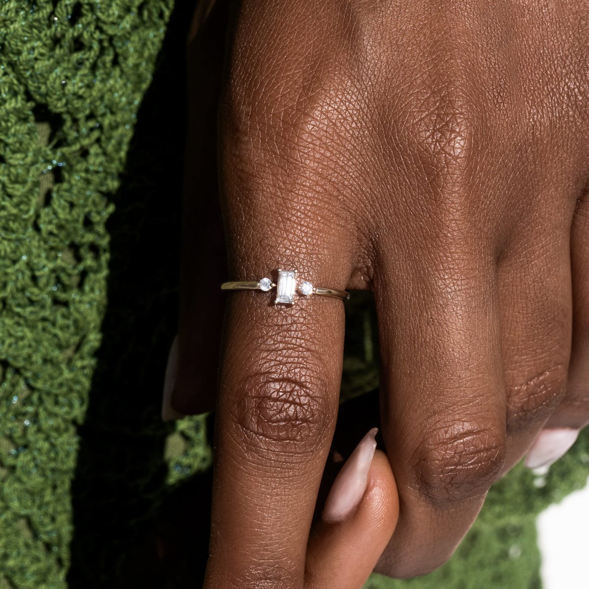 North South Baguette Trio Ring - Stackable Diamond Rings for Women, 14K Gold or Sterling Silver Engagement Wedding Band Set - Perfect for Stacking, Anniversary Gifts & Everyday Elegance