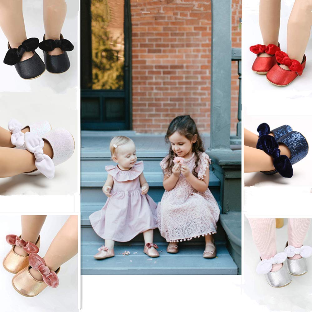 Baby Girls Mary Jane Flats - Anti-Slip Rubber Sole Bow Dress Shoes for Toddlers | Princess Party, First Walkers & Special Occasions
