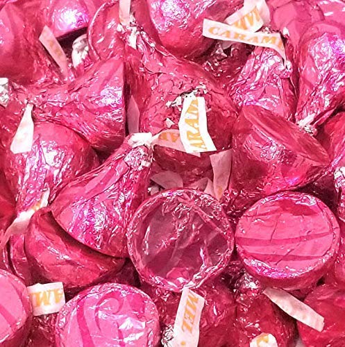 HERSHEY'S KISSES Caramel Milk Chocolate Candy in Pink Foils - 5 Lbs Bulk Pack for Parties, Holidays & Gift Giving | Individually Wrapped Sweet Treats