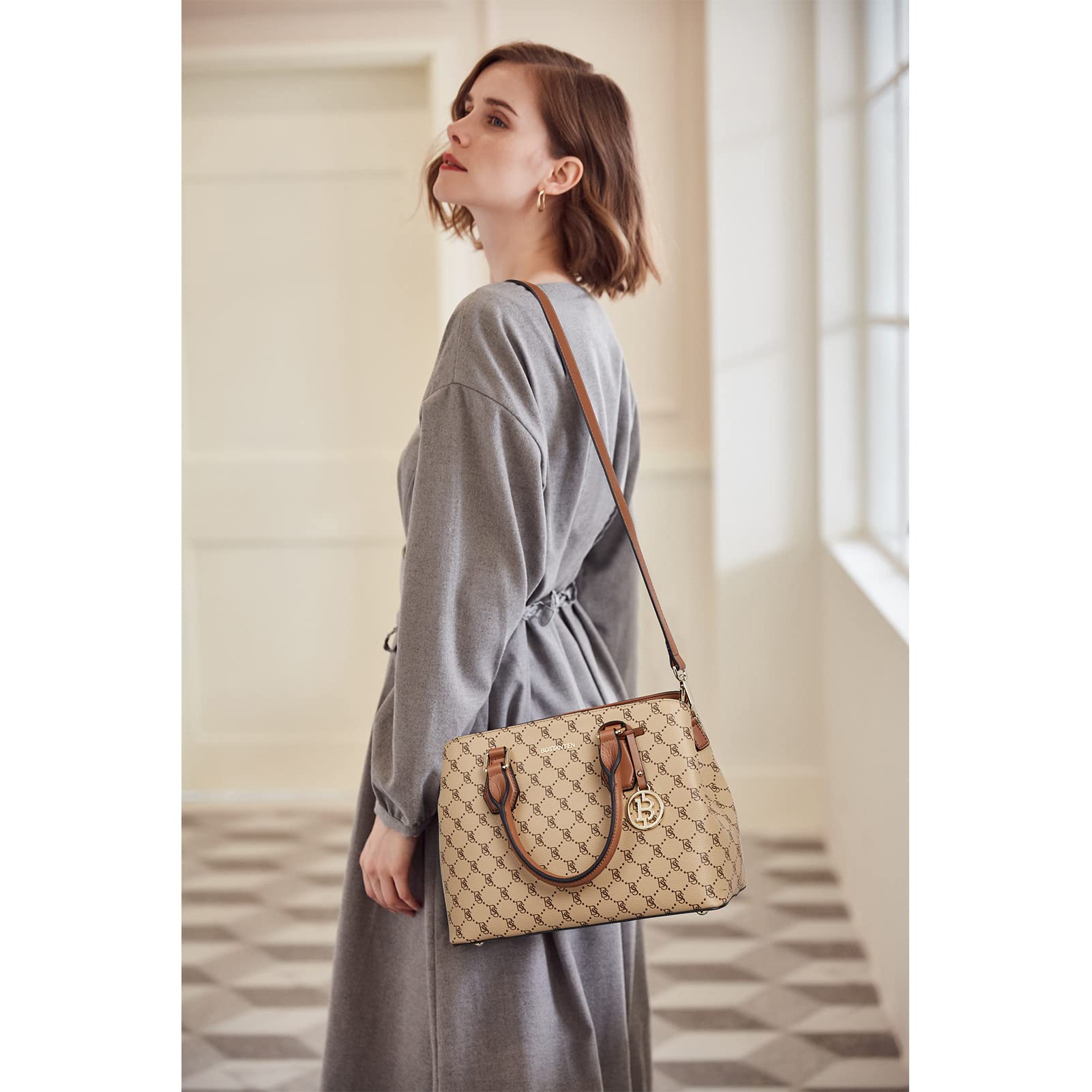 BOSTANTEN Genuine Leather Women's Handbag Top Handle Satchel Purse Medium Size - Perfect for Work, Travel, and Everyday Use